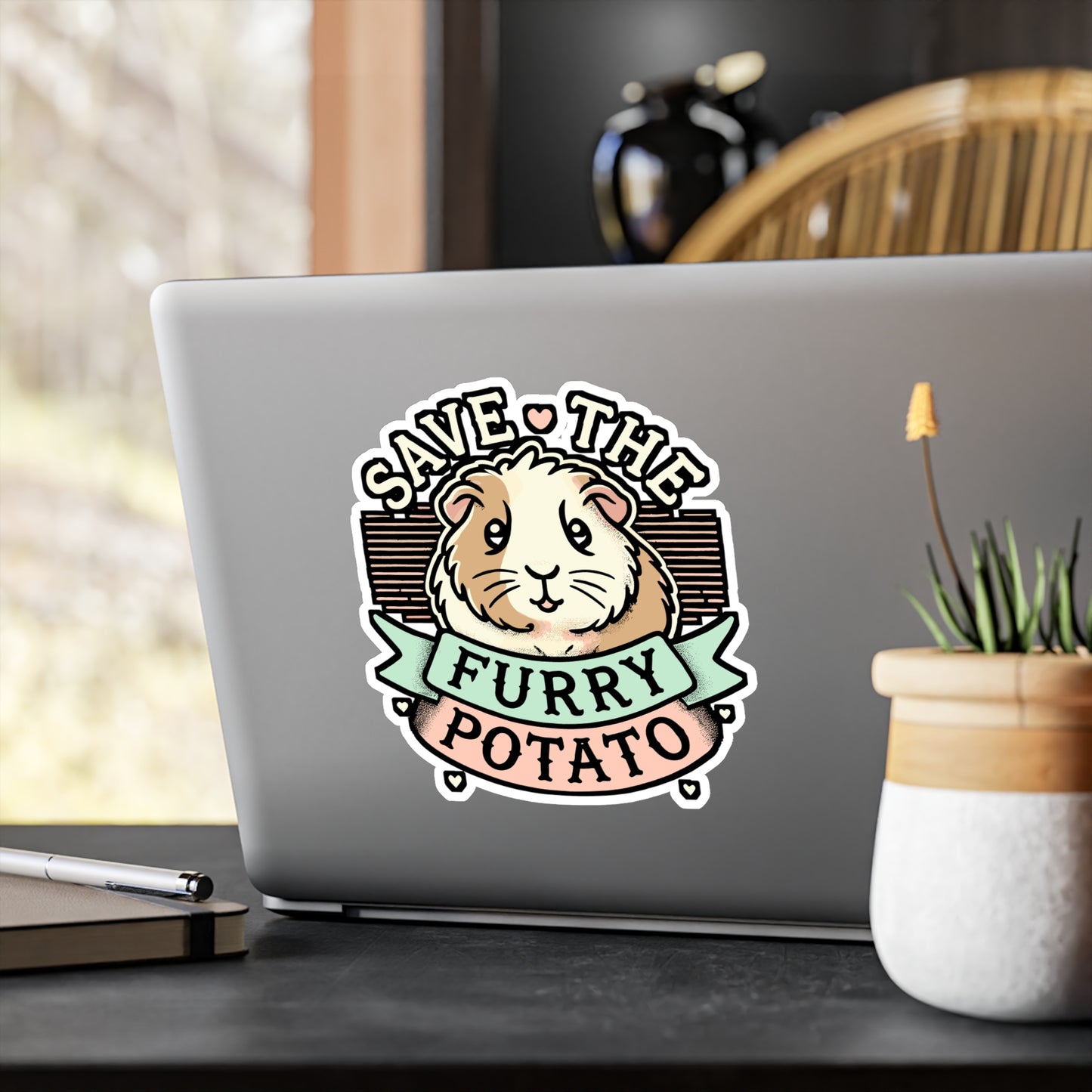 Save The Furry Potato – Funny Guinea Pig Sticker for Laptop or Water Bottle | Cute Vinyl Decal & Pet Lover Gift