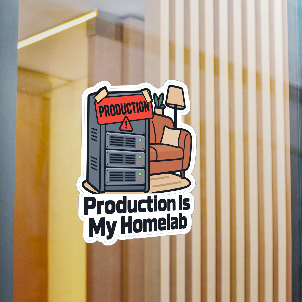 Tech Sticker – Production Is My Homelab, Reboot Button Bandage Design Decals for Laptop and Water Bottle