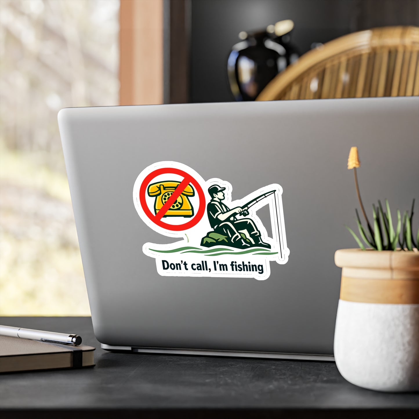 Fishing Sticker Don't call, I'm fishing Funny Angling Lake Boating Design Waterproof Vinyl Decals for Laptop Water Bottle