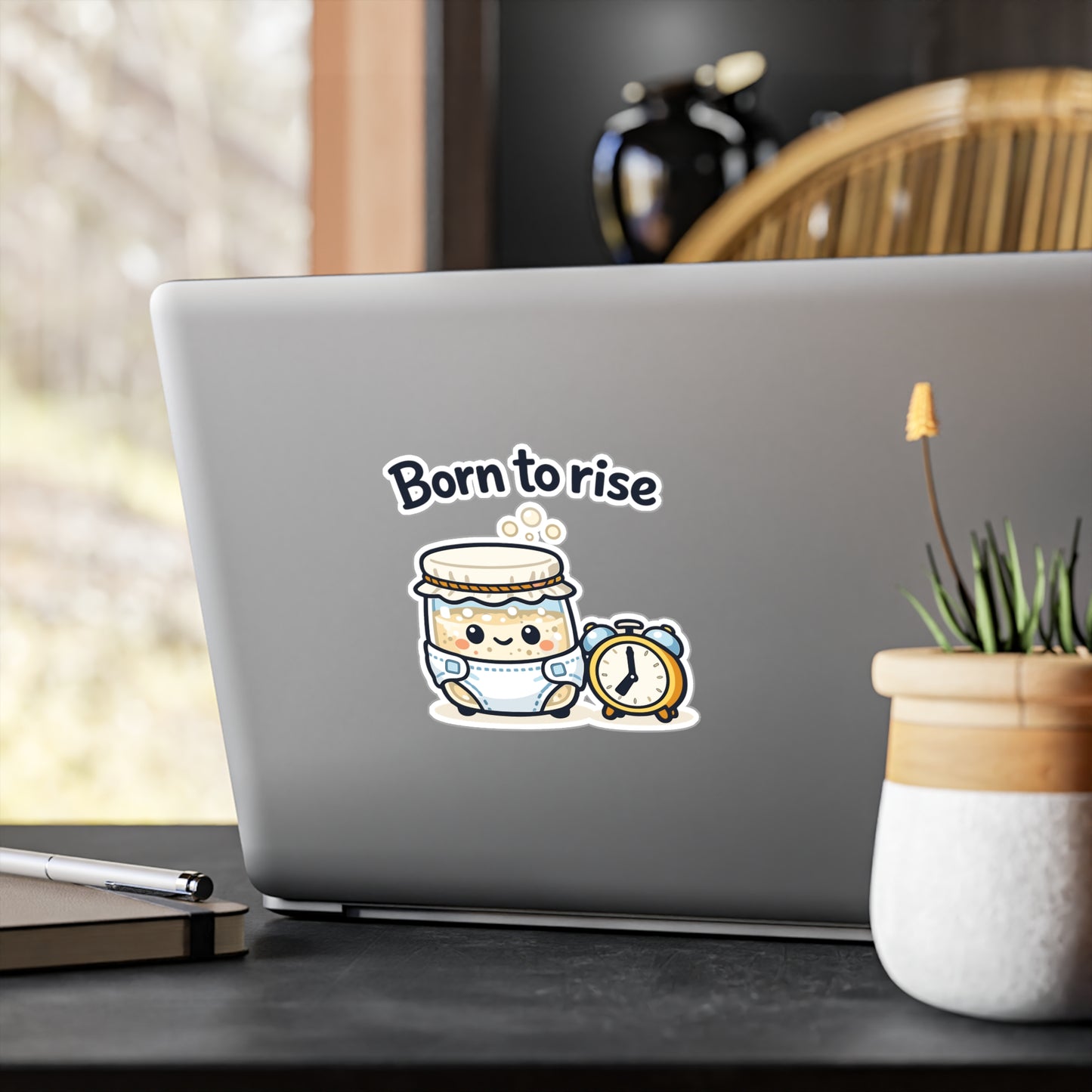 Baking Sticker Born to Rise Sourdough Baker Design – Waterproof Vinyl Decals for Laptop, Water Bottle, Fun Not Soggy
