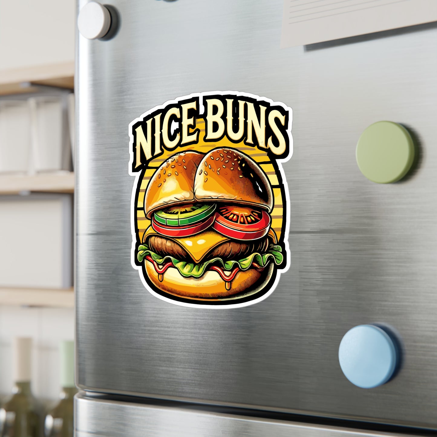 Nice Buns - Burger Sticker for Car Window Laptop Sticker. Water Bottle Sticker, Vinyl Food Decal, Grill Sticker - Burger Gift