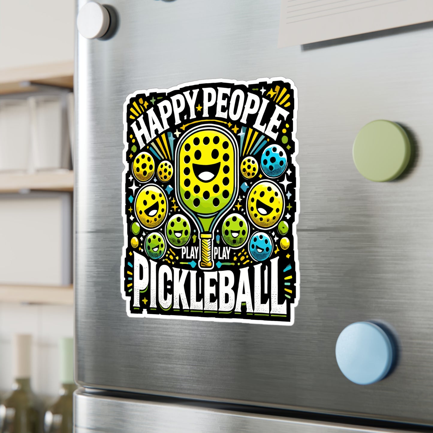 Happy People Play Pickleball - Pickleball Sticker for Laptop Sticker. Water Bottle Sticker, Vinyl Dink Decal - Pickleball Gift