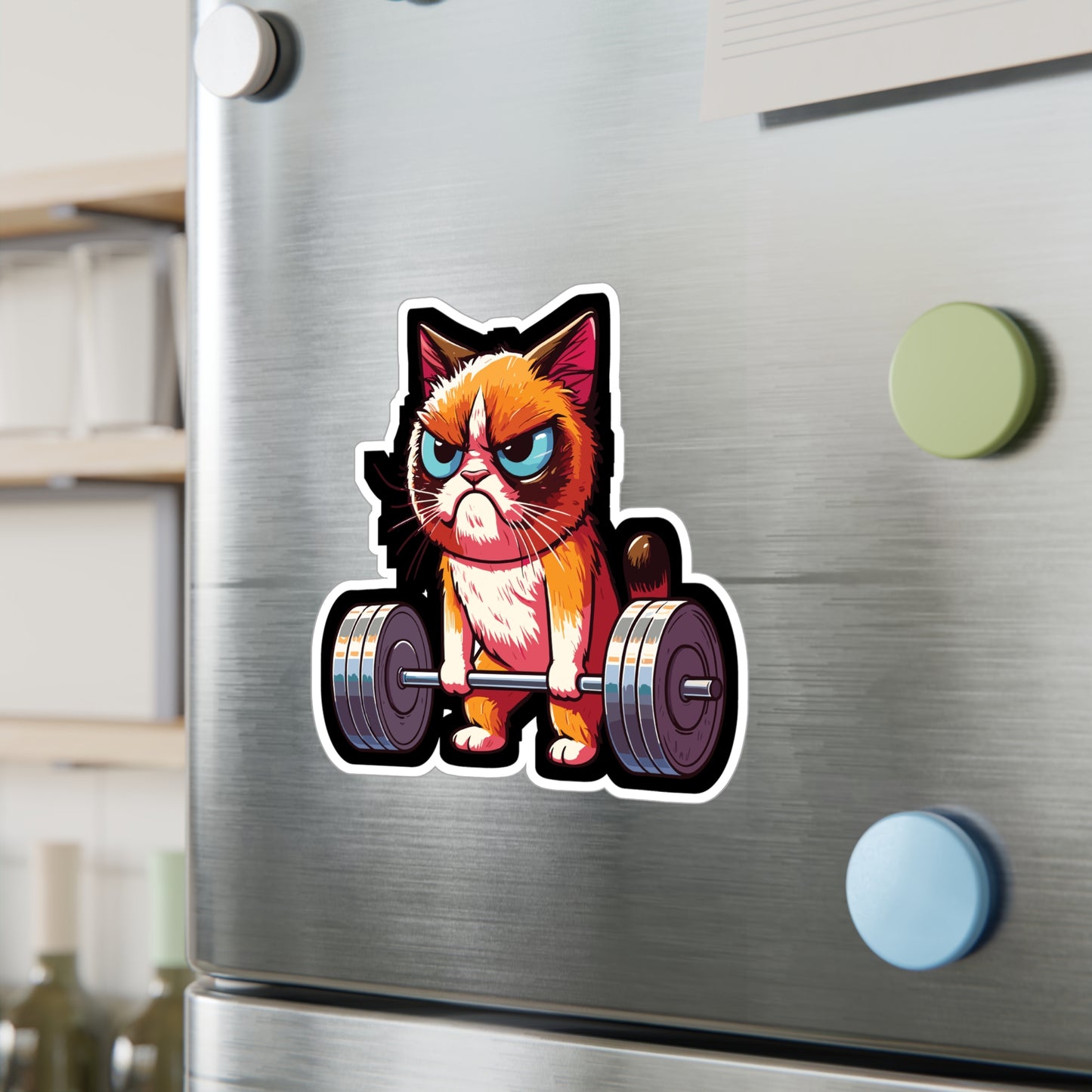 Deadlift Cat Bodybuilding - Weightlifting Sticker for Laptop Sticker. Water Bottle Sticker, Vinyl Muscles Decal - Weightlifting Gift