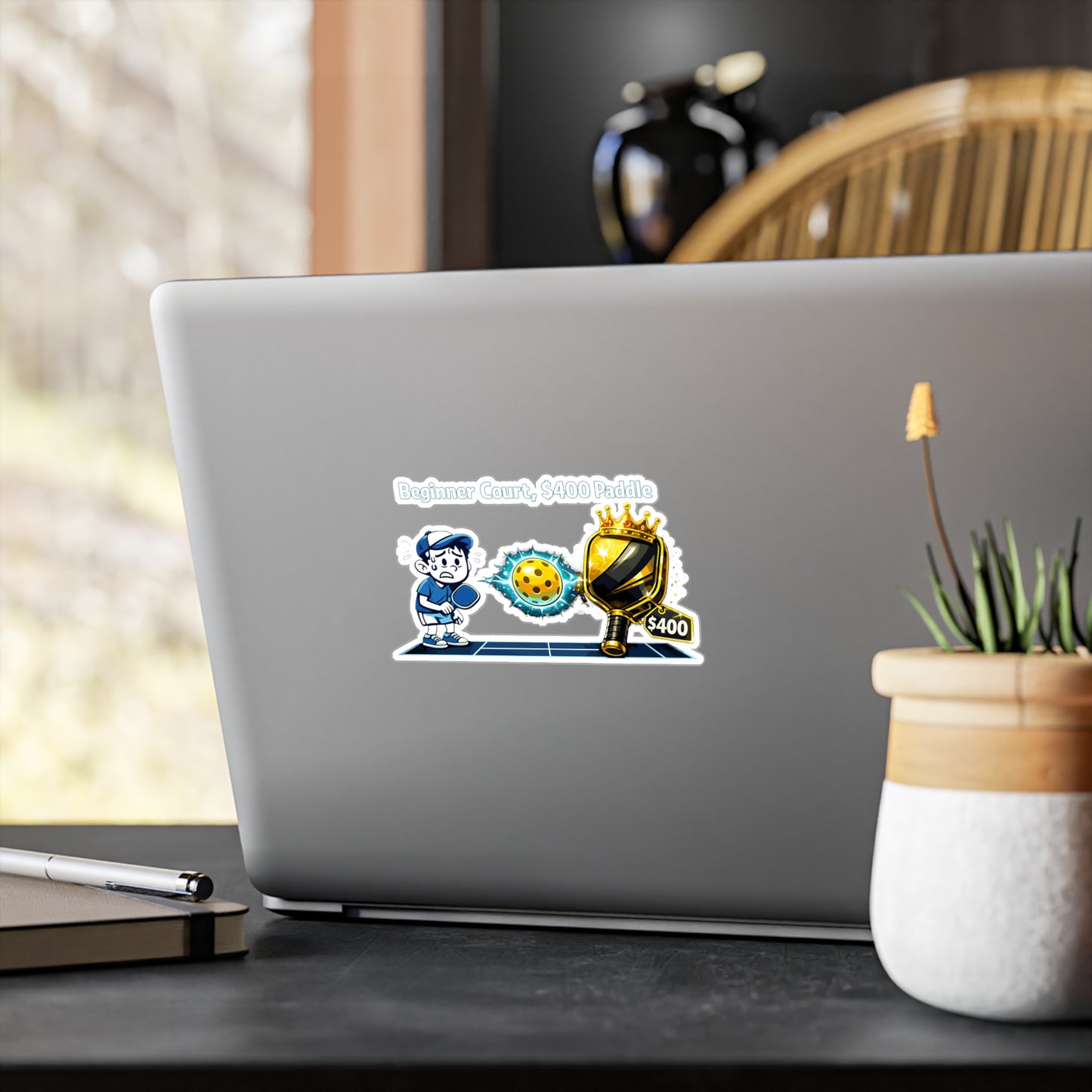 Pickleball Sticker Beginner Court, $400 Paddle Funny Athlete Competition Design, Waterproof Vinyl Decals for Laptop, Water Bottle