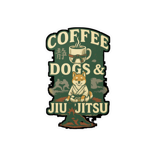 Jiu Jitsu Sticker – Coffee Dogs & Jiu Jitsu Vinyl Decals for Laptop or Water Bottle, Waterproof, Caffeine Dog Lover Gift