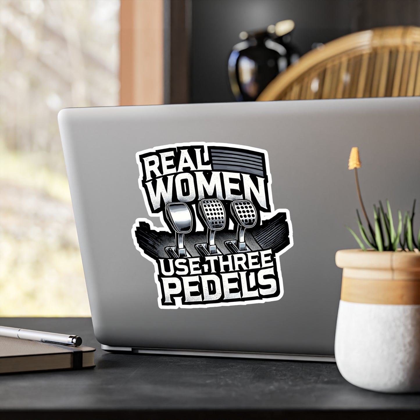 Real Women Use Three Pedals - Manual driving Sticker for Laptop Sticker. Water Bottle Sticker, Vinyl Women Decal - Manual driving Gift