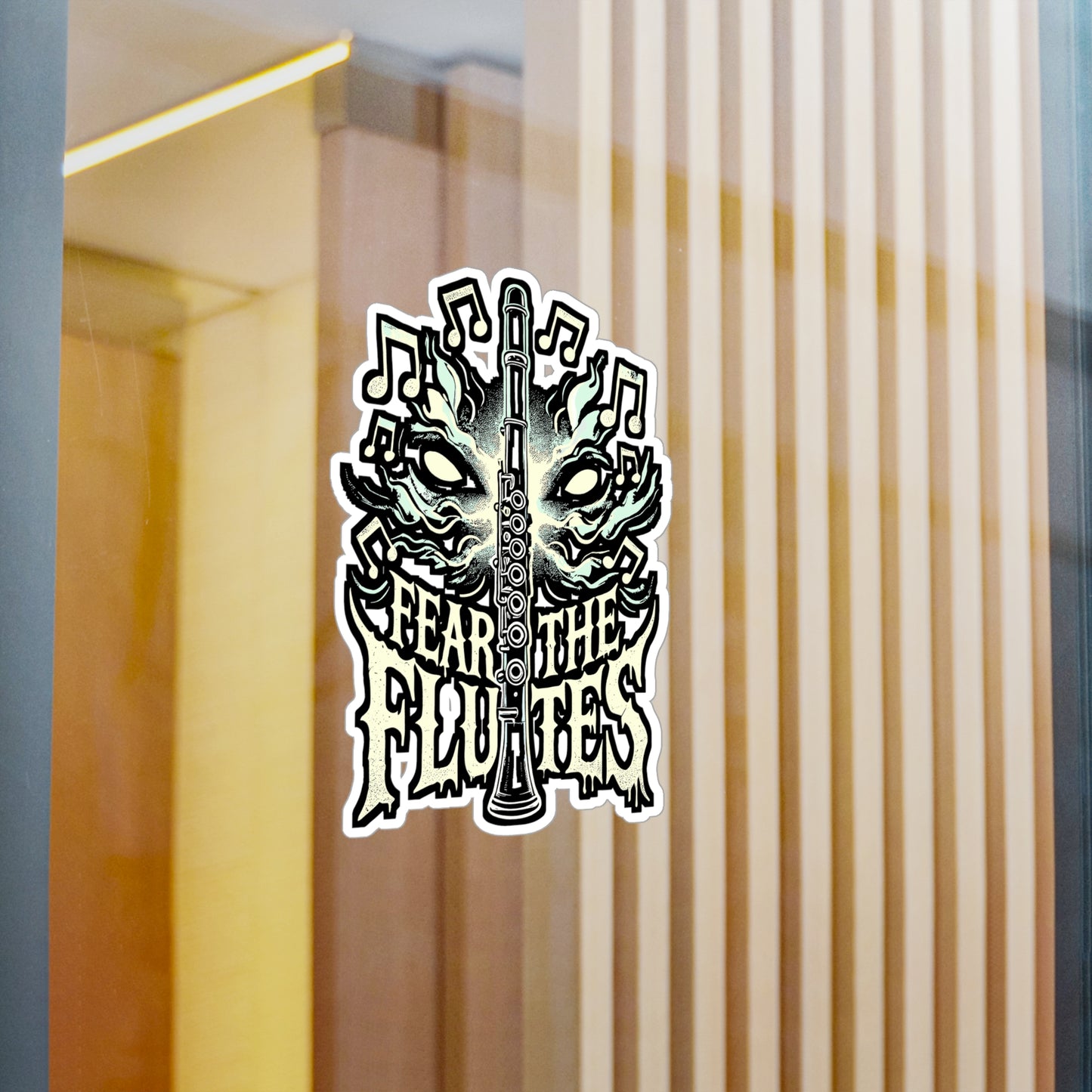 Fear The Flutes – Flute Sticker for Laptop, Car Window or Water Bottle | Marching Band Gift, Vinyl Treble Clef Decal