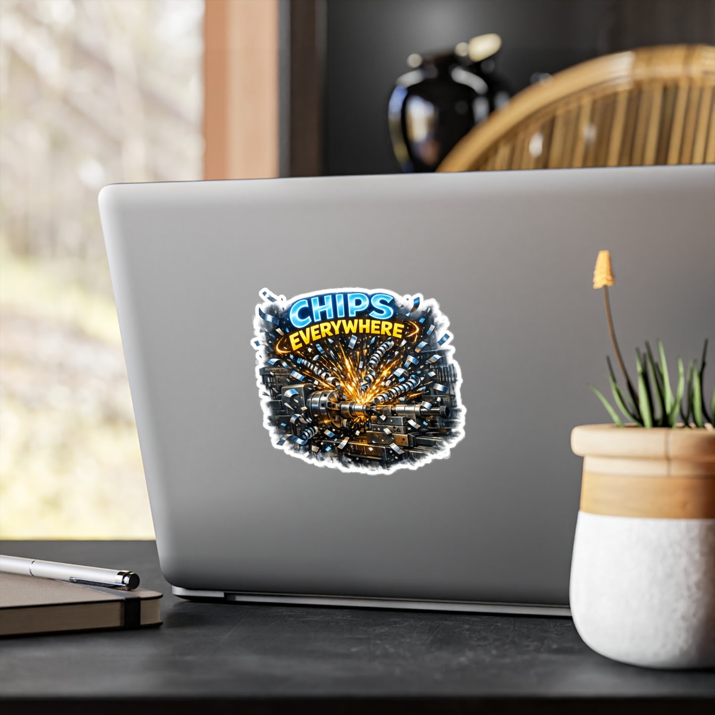 Machinist Sticker Chips Everywhere CNC Machining Numerically Funny Vinyl Waterproof decals for Laptop Water Bottle