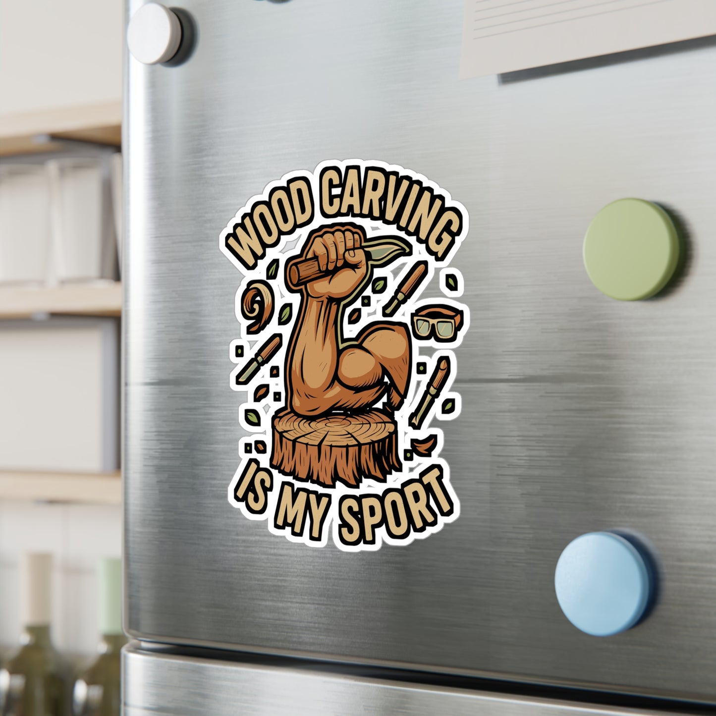 Wood Carving Is My Sport – Woodcarver Sticker for Laptop, Water Bottle & Craftsmanship Gifts