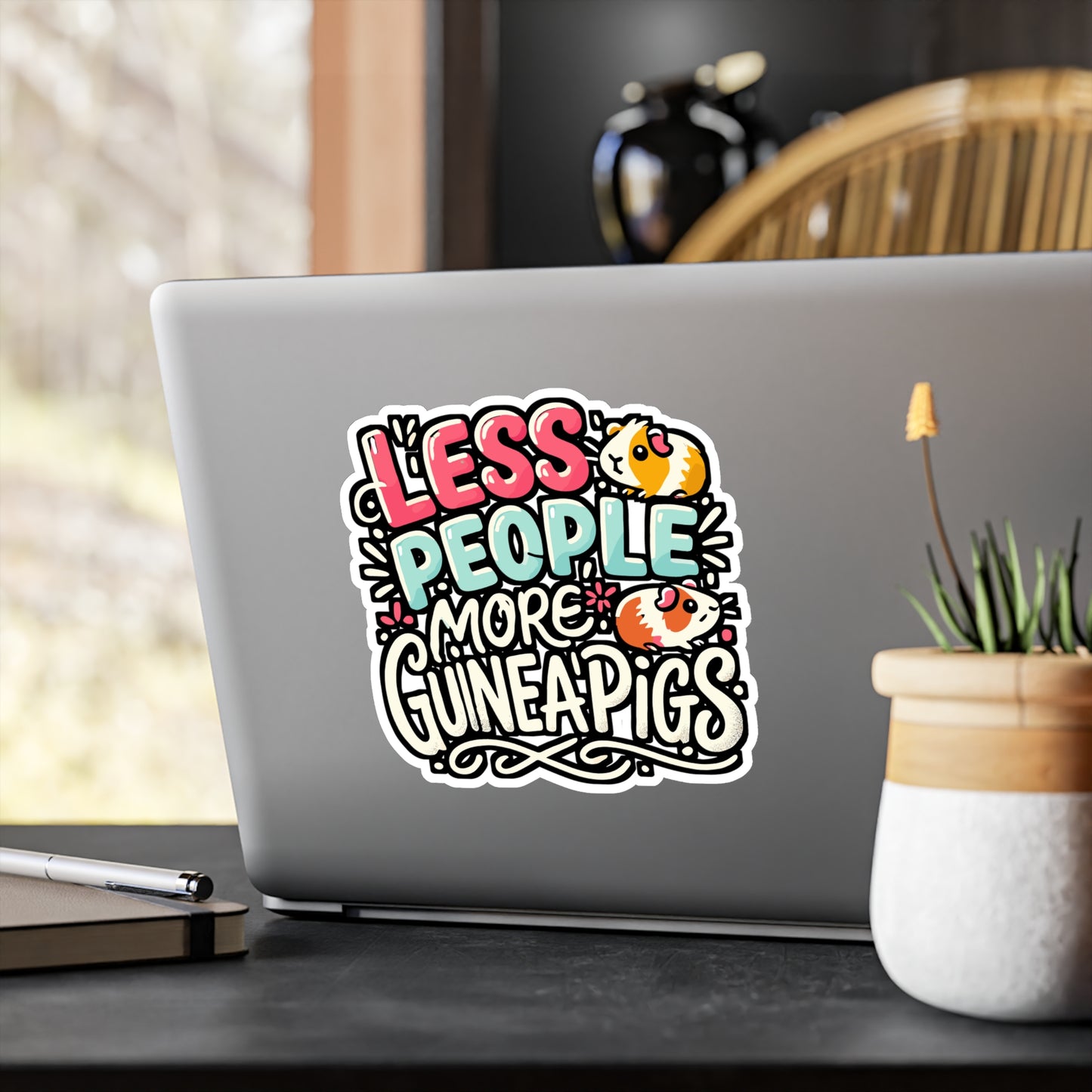 Less People More Guinea Pigs – Funny Guinea Pig Sticker for Laptop or Water Bottle | Cute Vinyl Cavy Gift