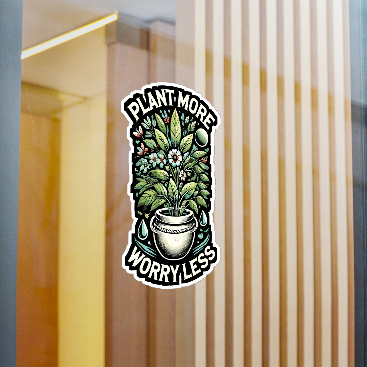 Plant More Worry Less - Gardening Sticker for Laptop Sticker. Water Bottle Sticker, Vinyl Plant Decal - Gardening Gift