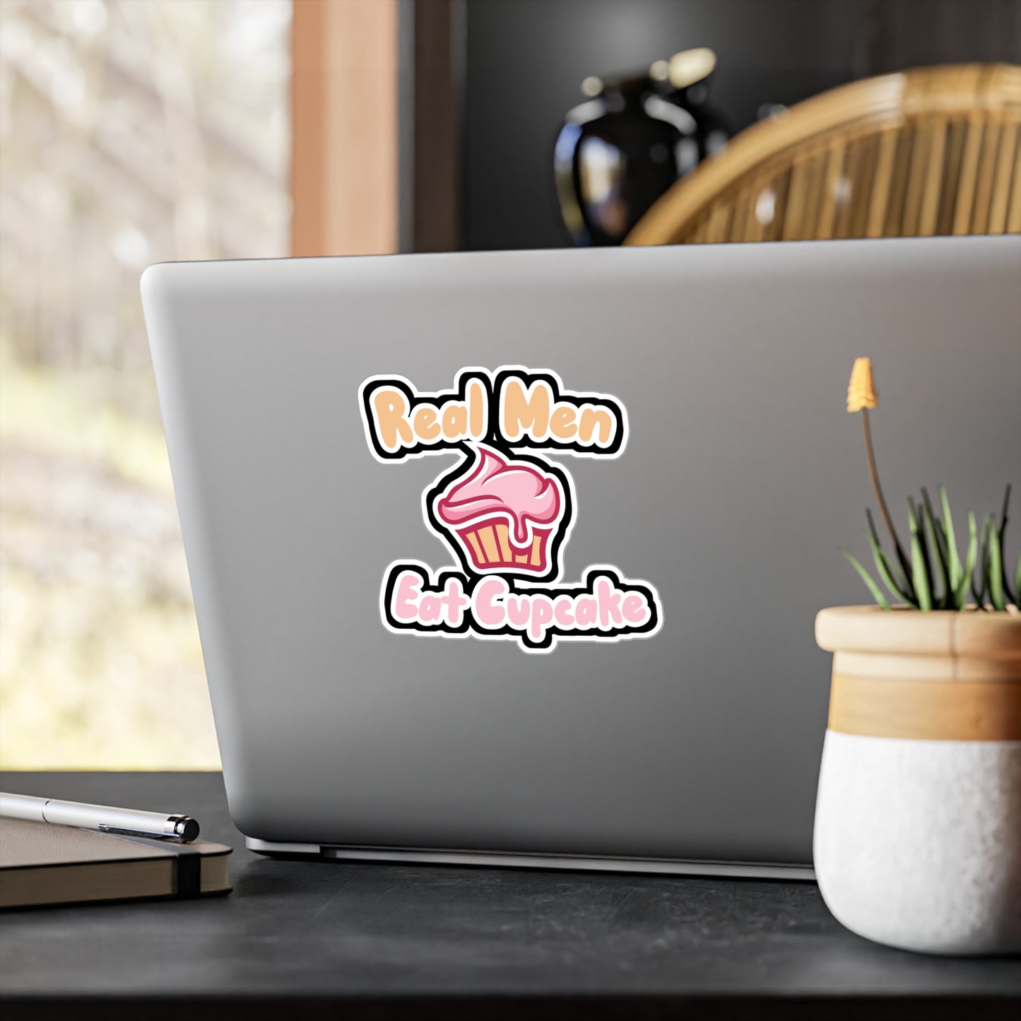 Real Men Eat Cupcake - Baker Sticker for Wall, Laptop, Window, Truck, Car Baker Gift Vinyl Baking Decal Sticker