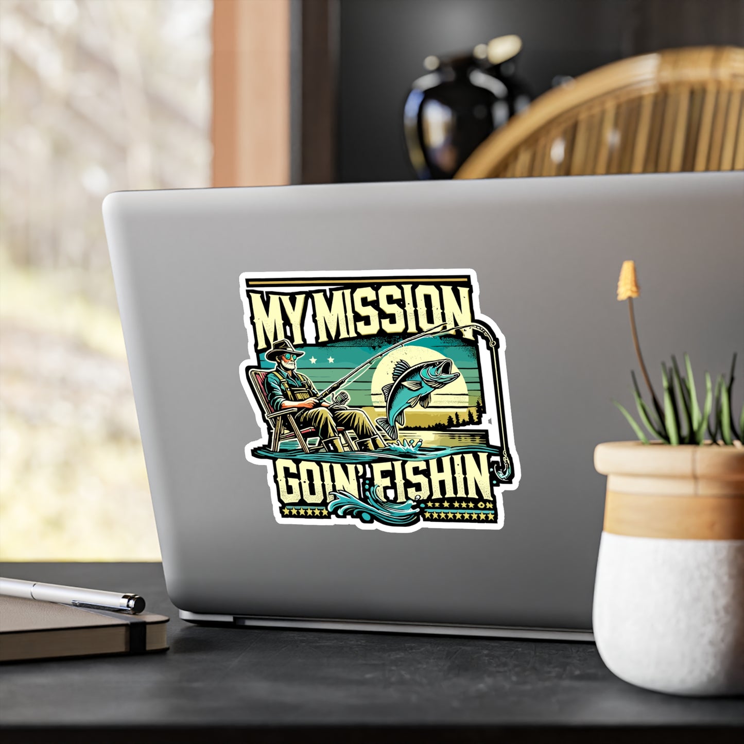 My Mission Is Goin' Fishin' - Fishing Sticker for Laptop Sticker. Water Bottle Sticker, Vinyl Angling Decal - Fishing Gift