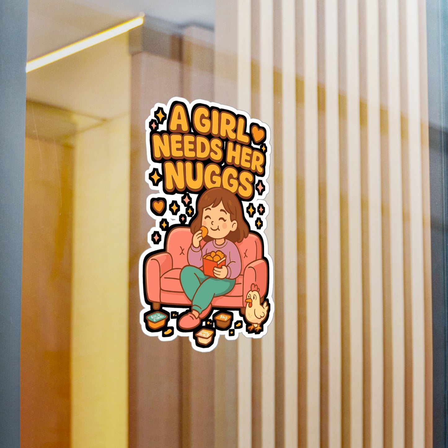 A Girl Needs Her Nuggs - Chicken Nugget Sticker for Laptop, Water Bottle, Funny Gift for Women, Chicken Lover, Foodie Decor