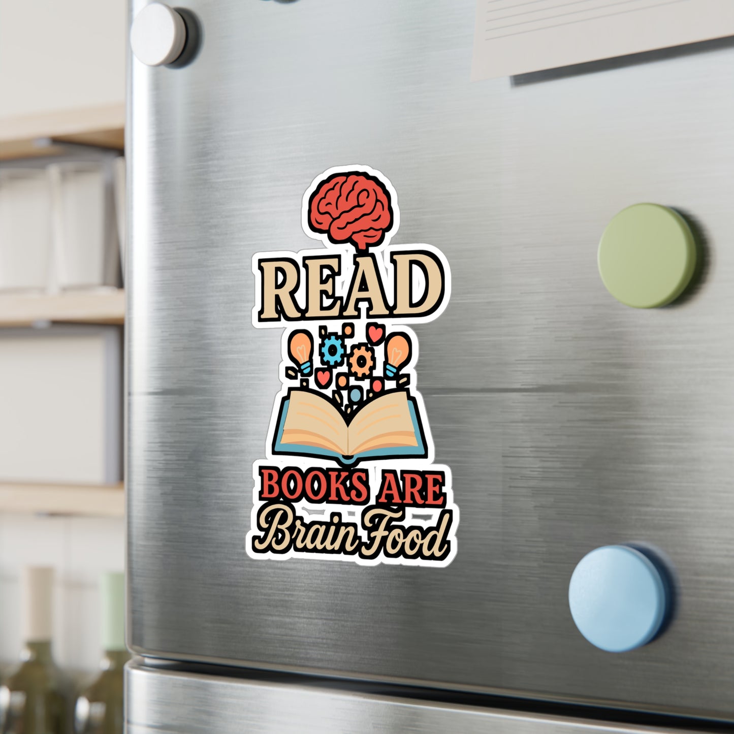 Read – Books Are Brain Food | Vinyl Sticker for Laptop or Water Bottle | Book Lover Gift, Reading Motivation