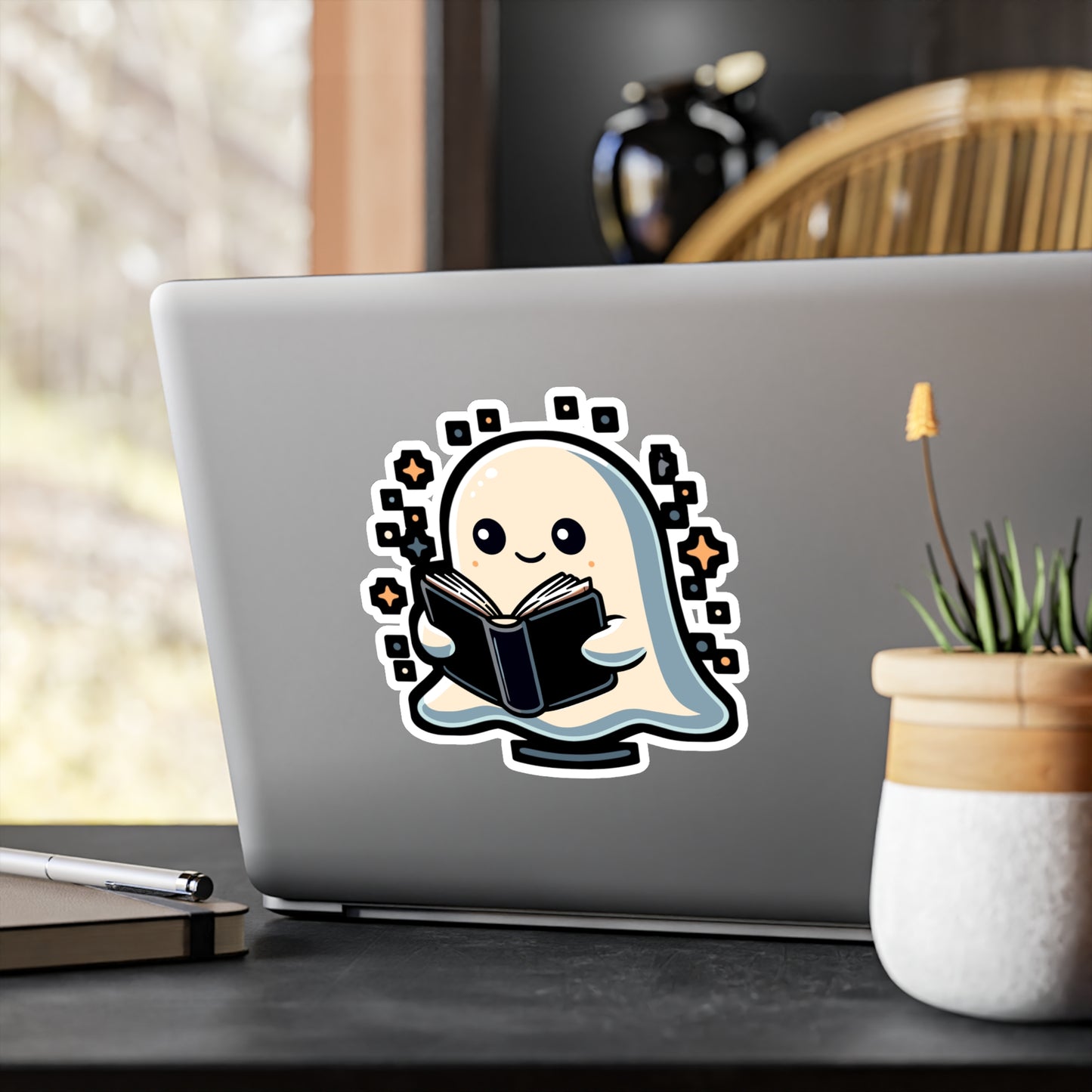 Bookworm Halloween Ghost - Ghost Sticker for Car Window Laptop Sticker. Water Bottle Sticker, Vinyl Spooky Decal, Boo Sticker - Ghost Gift