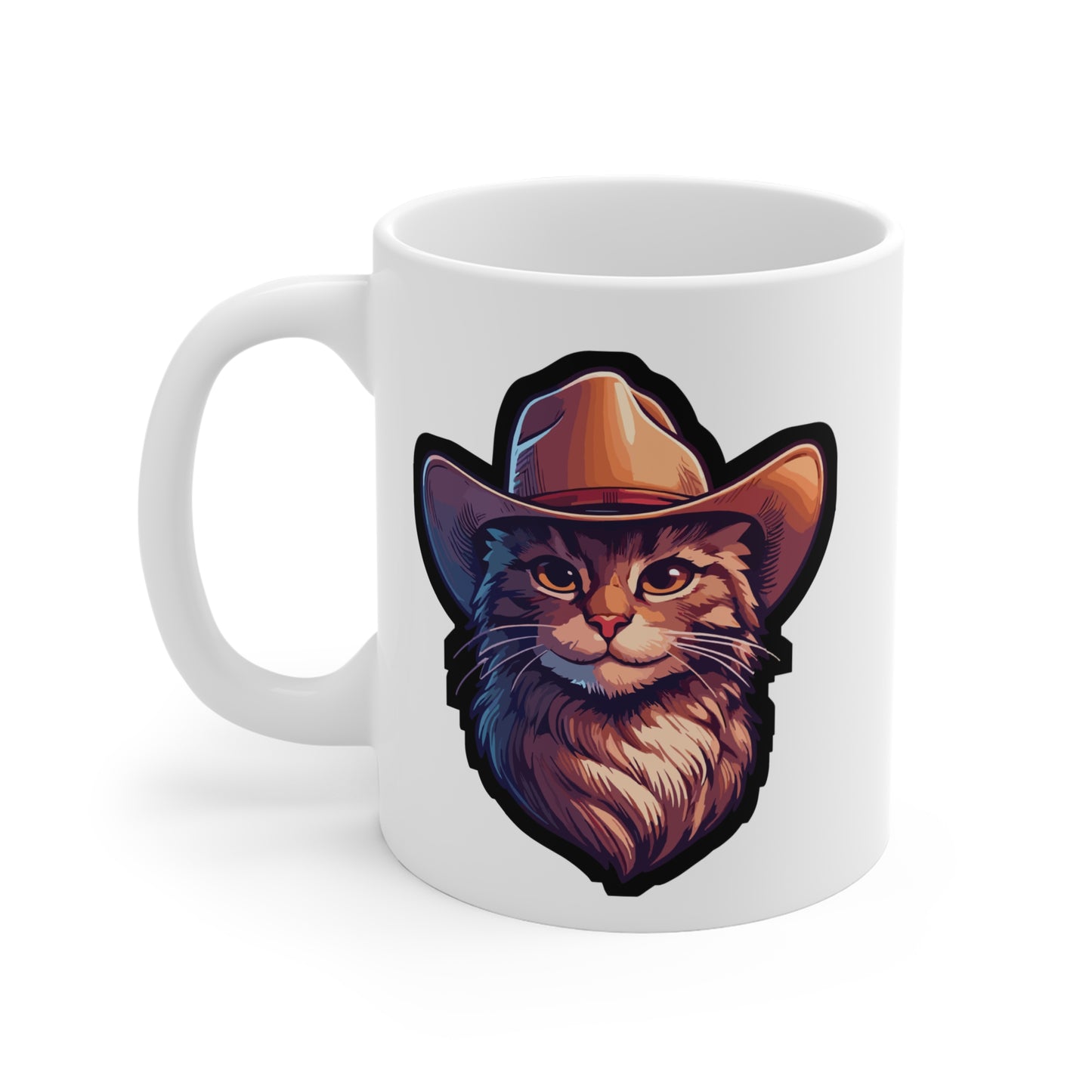 Cowboy Cat - Cowboy Mug for Coffee 11oz. Cowboy Cup, White ceramic, Cat Mug, Western Tea Cup - Cowboy Gift