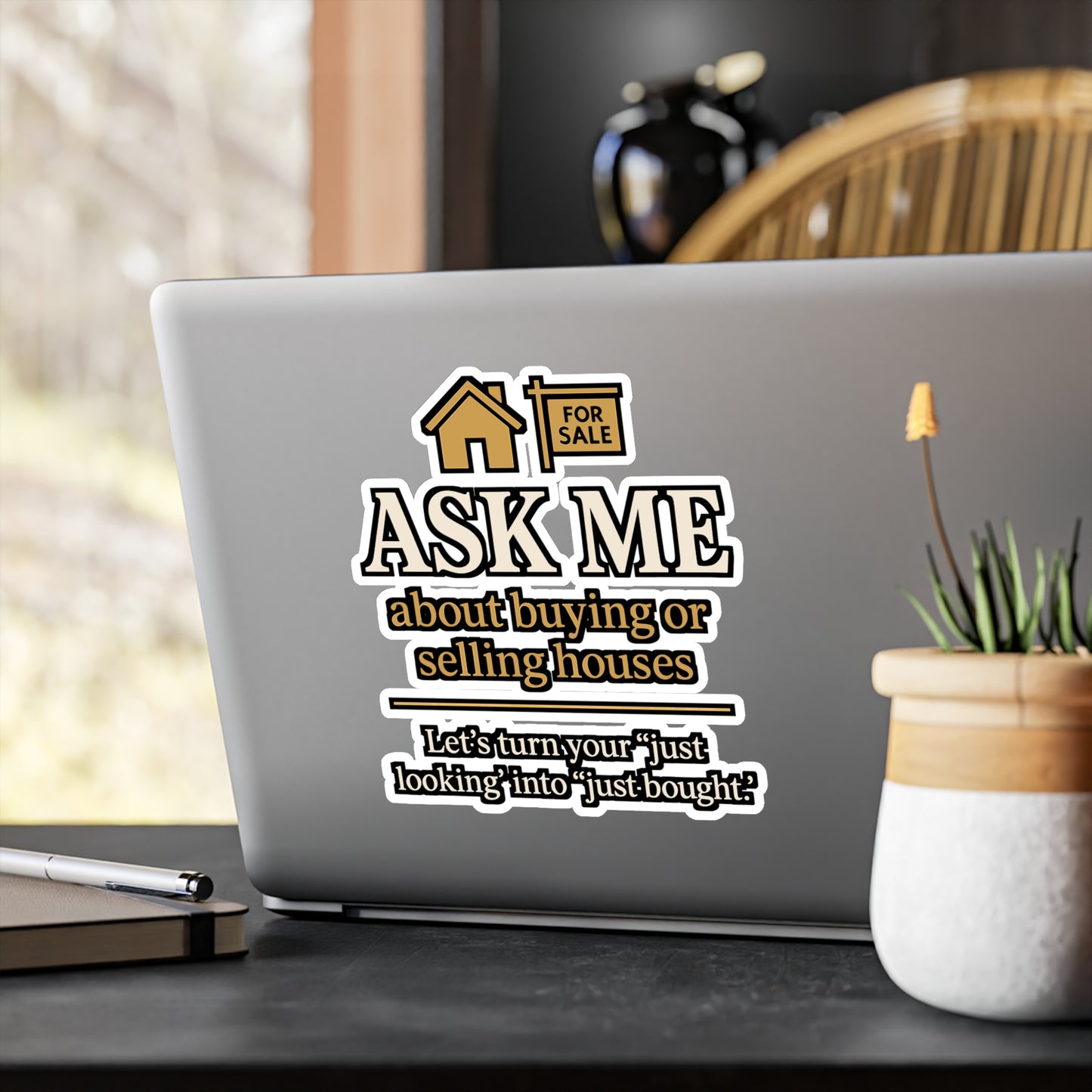 Ask Me About Buying Or Selling Houses – Realtor Sticker for Laptop, Water Bottle & Car | Vinyl Real Estate Decal, Agent Gift