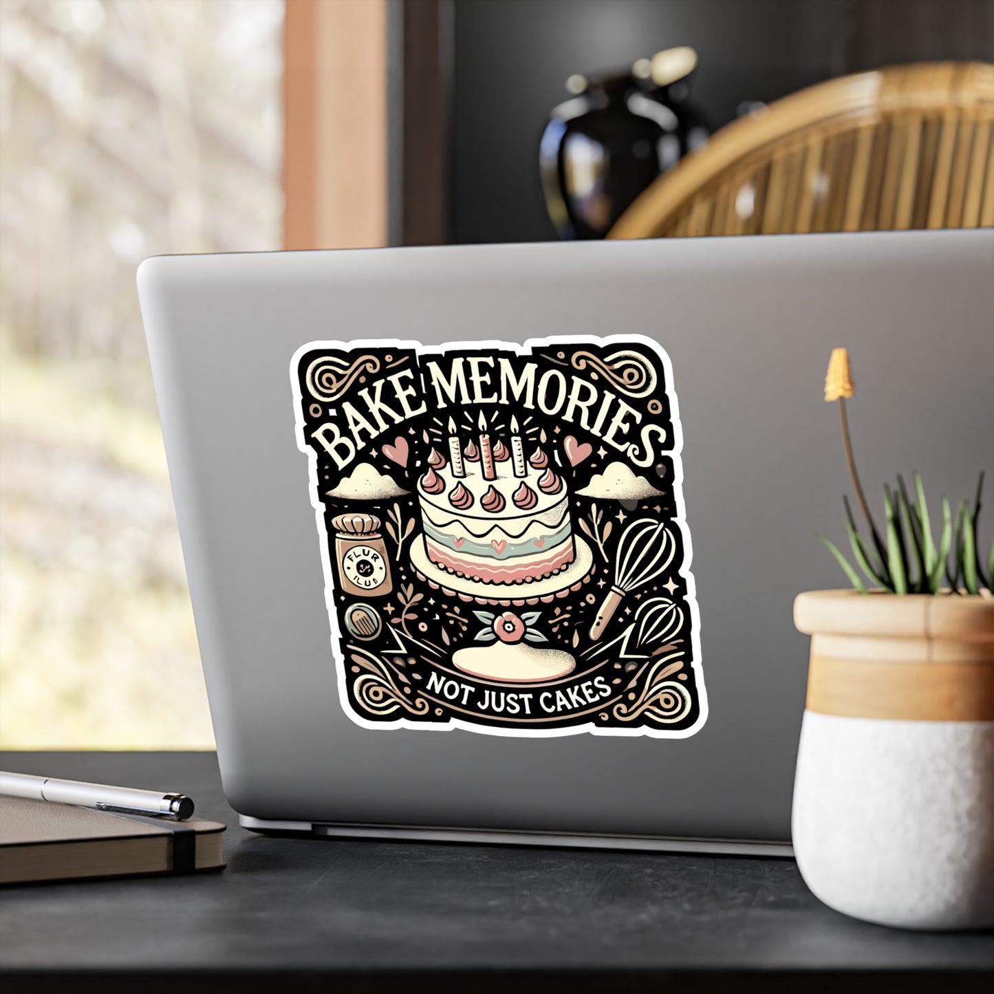 Bake Memories Not Just Cakes - Baking Sticker for Laptop Sticker. Water Bottle Sticker, Vinyl Cake Decal - Baking Gift