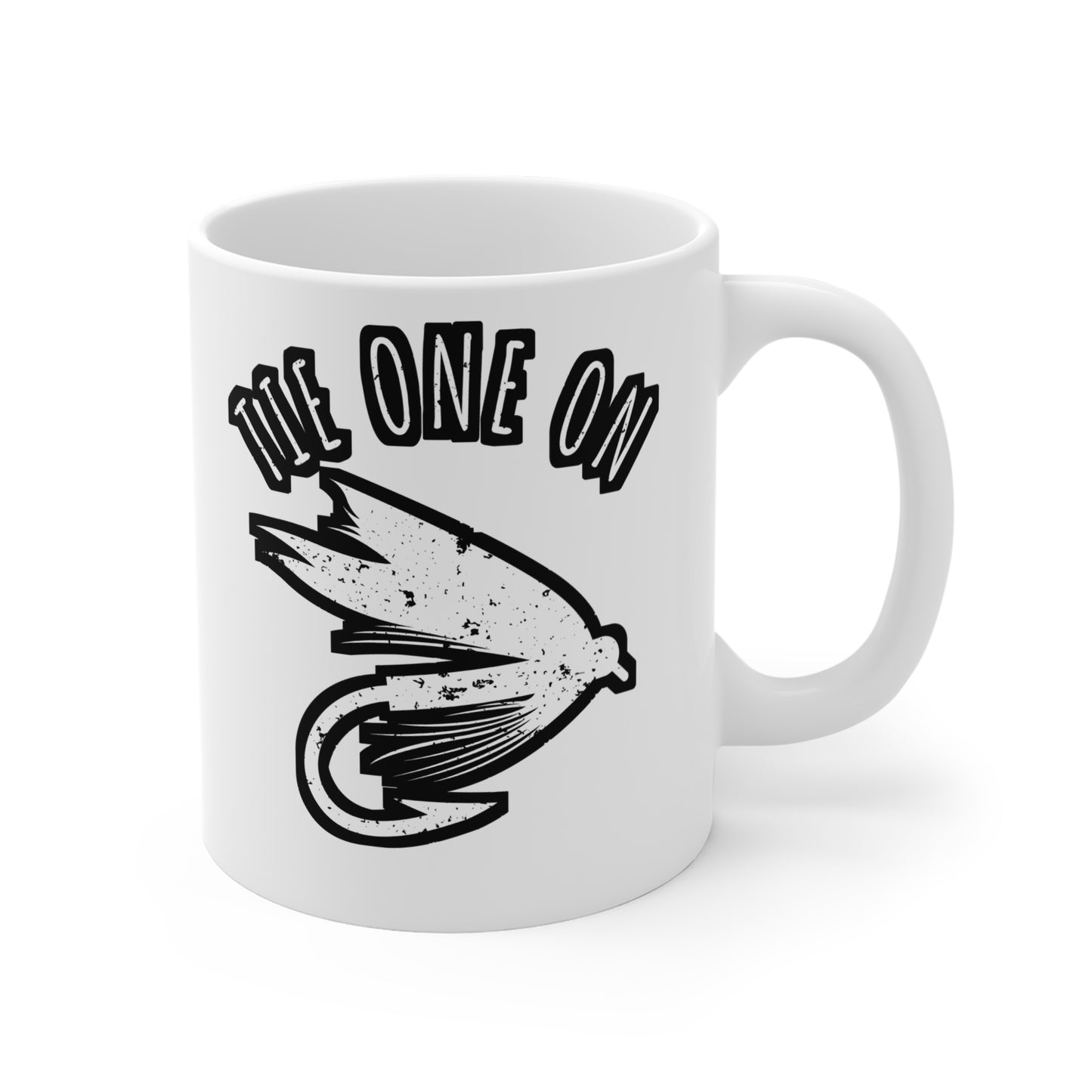 Tie One On - Fly-fishing Mug for Coffee 11oz. Fly-fishing Cup, White ceramic, Angling Mug, Lake Tea Cup - Fly-fishing Gift