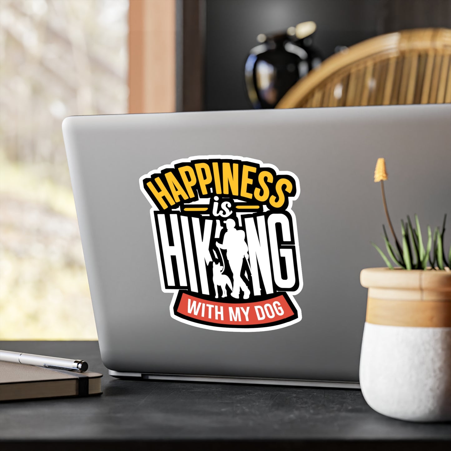 Happiness Is Hiking With My Dog - Hiking Sticker for Car Laptop Sticker. Water Bottle Sticker, Vinyl Hiker Decal - Hiking Gift