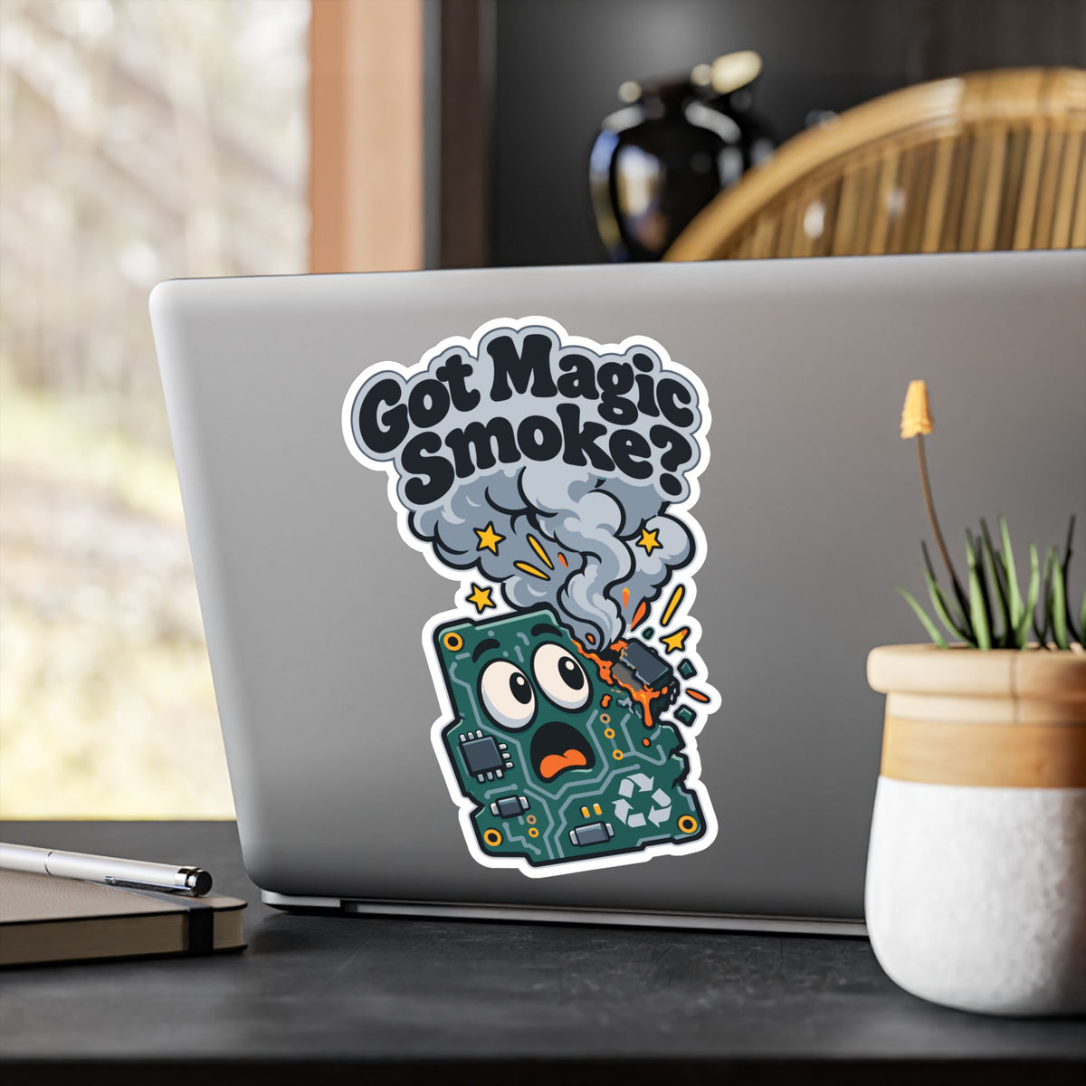 Upcycling Sticker Got Magic Smoke – Art Decals for Laptop and Water Bottle, Celebrating Recycling and Sustainability