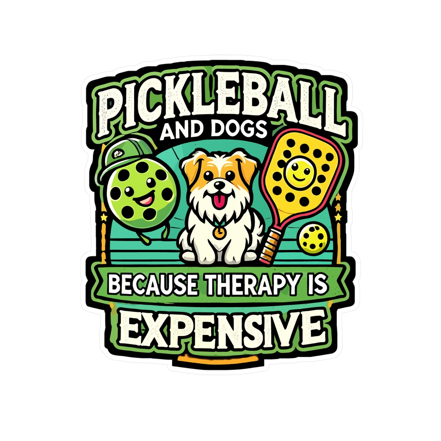 Pickleball And Dogs Because Therapy Is Expensive - Pickleball Sticker for Laptop Sticker. Water Bottle Sticker, Vinyl Dink Decal - Pickleball Gift