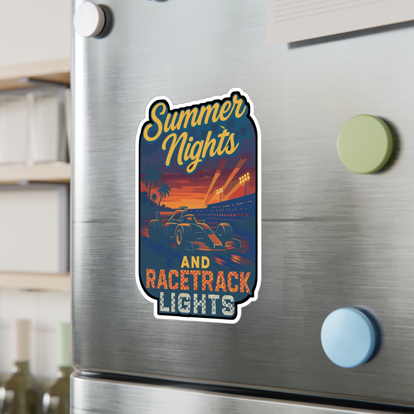 Summer Nights And Racetrack Lights - Racetrack Sticker for Car, Laptop, Water Bottle - Racing Gift for Motorsports Fans