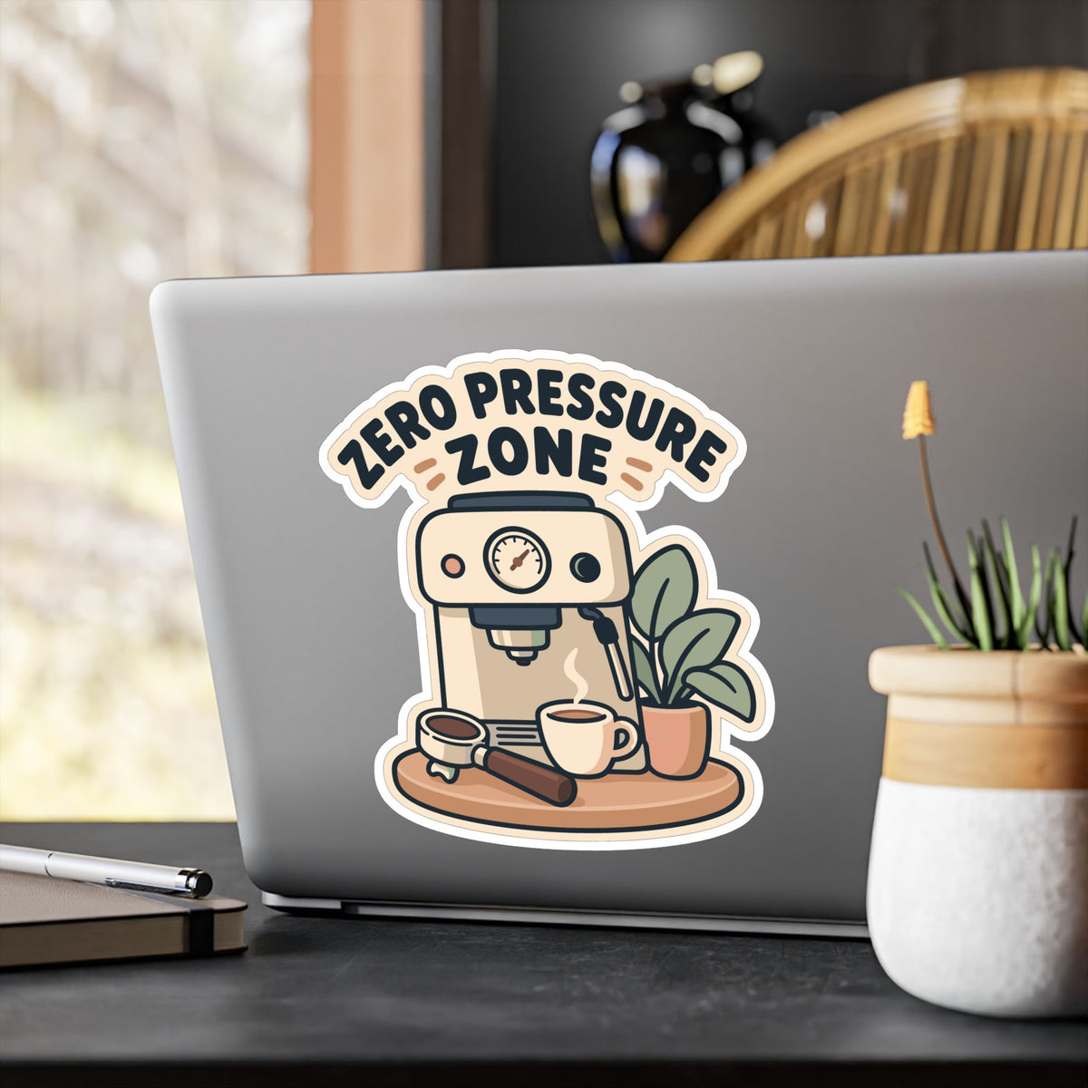 Espresso Sticker - Zero Pressure Zone Design, Coffee-Themed Decals for Grinder and Digital Scale