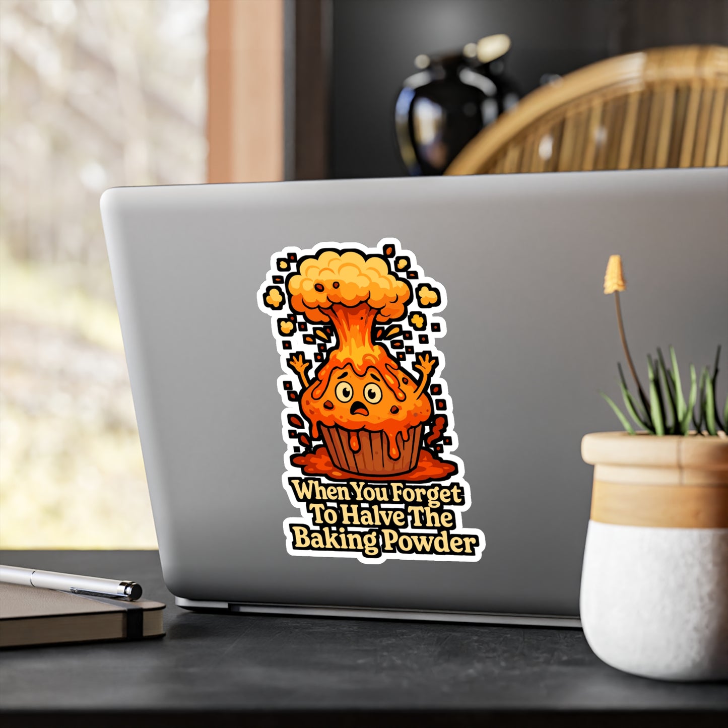 Volcano Sticker – Funny "When You Forget To Halve The Baking Powder" Decals for Laptops, Water Bottles – Muffin Eruption Baking, Waterproof Vinyl