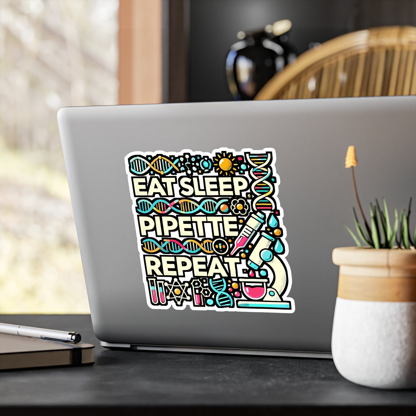 Eat Sleep Pipette Repeat – Pipette Sticker for Laptop & Water Bottle | Vinyl Lab-Tech Decal, Scientist Gift