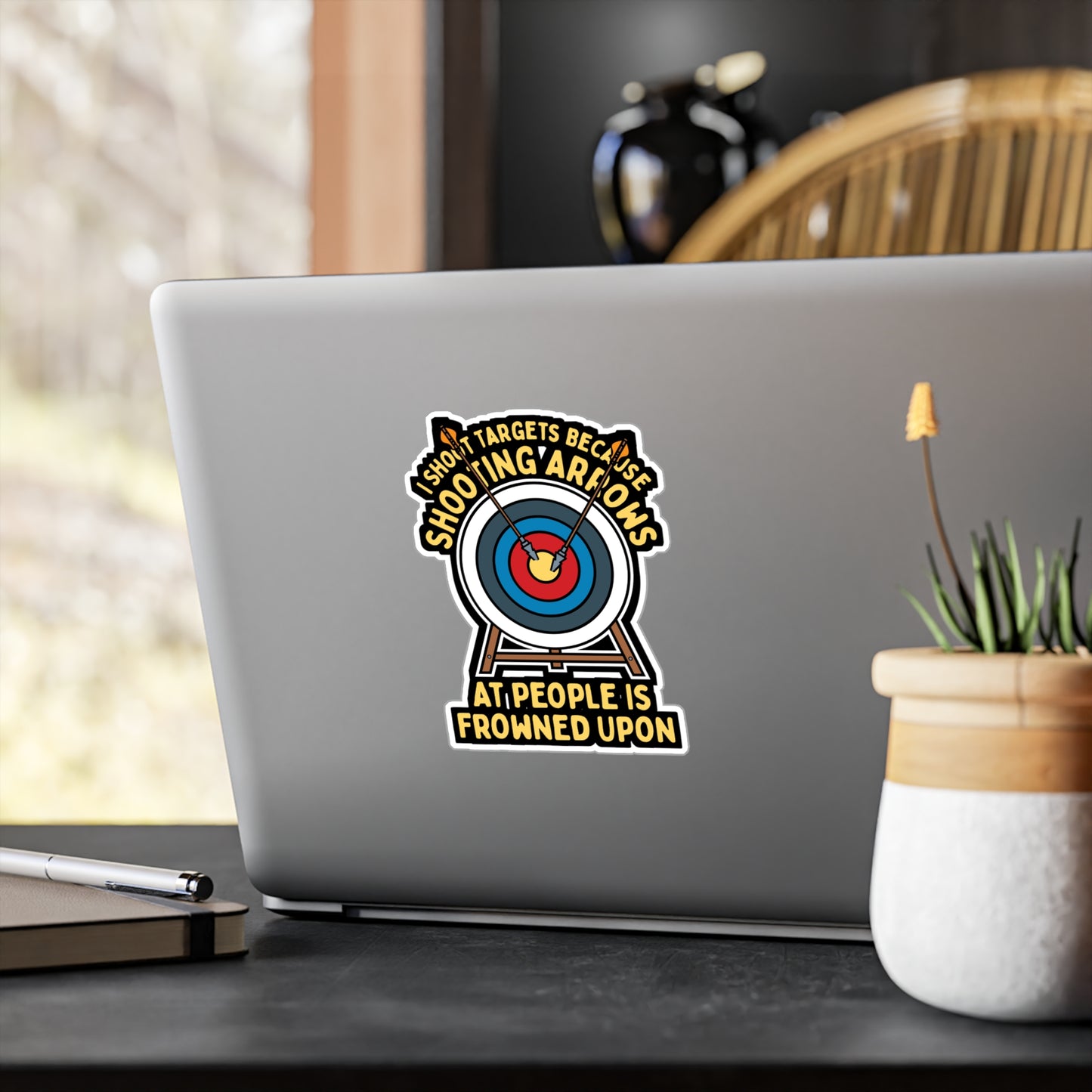 I Shoot Targets Because Shooting Arrows At People Is Frowned Upon - Archery Sticker for Laptop Sticker. Water Bottle Sticker, Vinyl Prehistoric Decal - Archery Gift