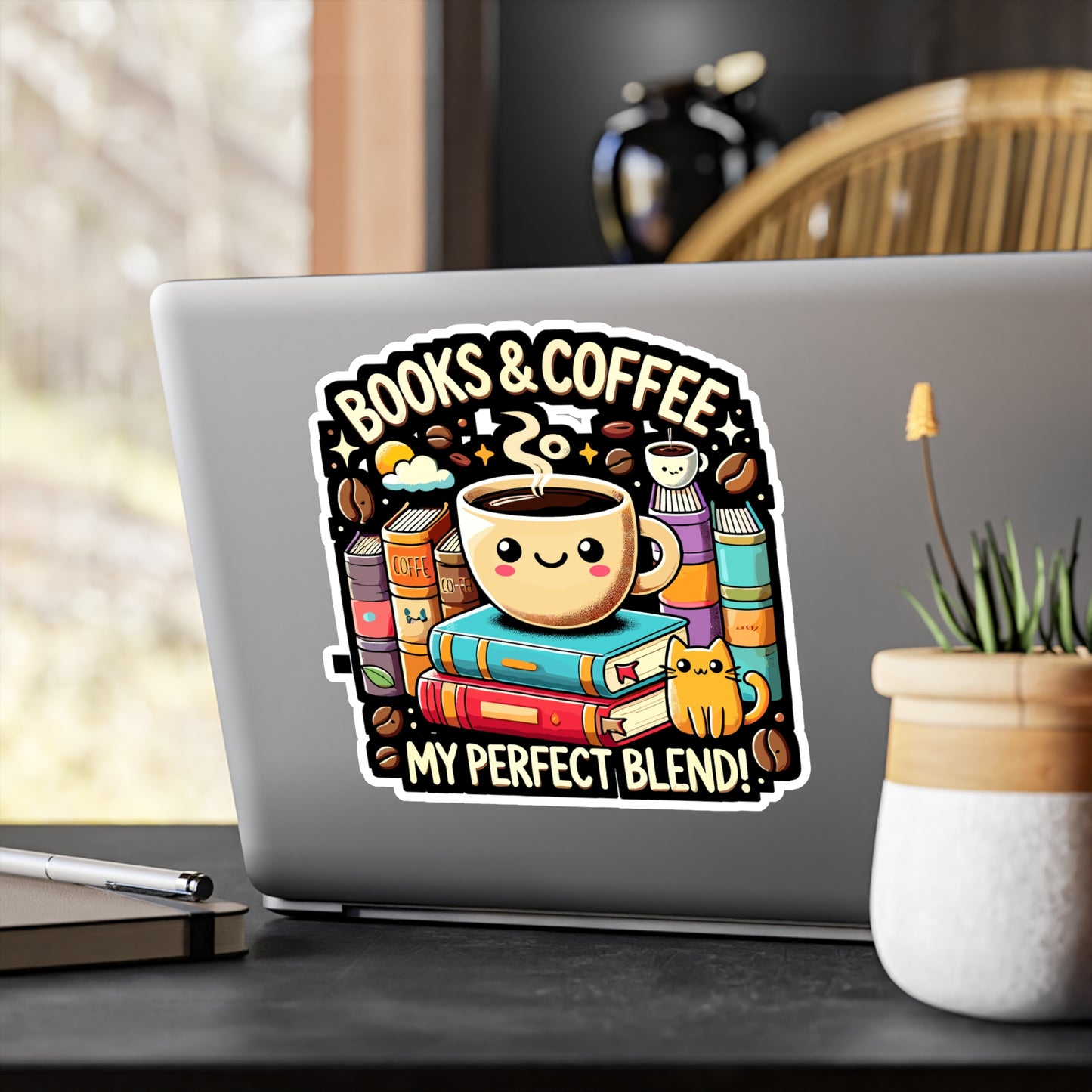 Books & Coffee My Perfect Blend - Books Sticker for Laptop Sticker. Water Bottle Sticker, Vinyl Coffee Decal - Books Gift