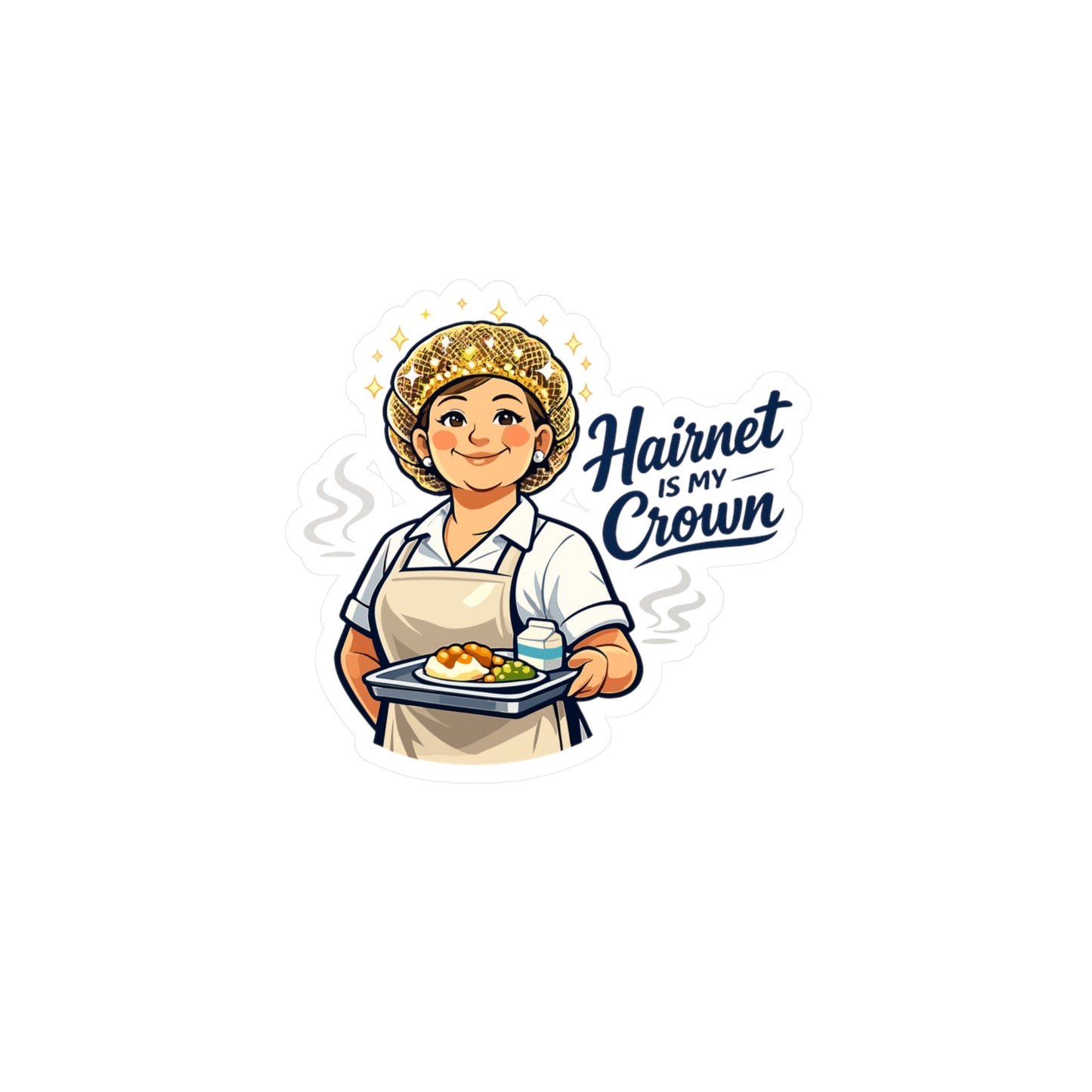 Lunch Lady Sticker Hairnet Is My Crown Funny Lunch Canteen School Waterproof Vinyl Decals for Laptop Water Bottle