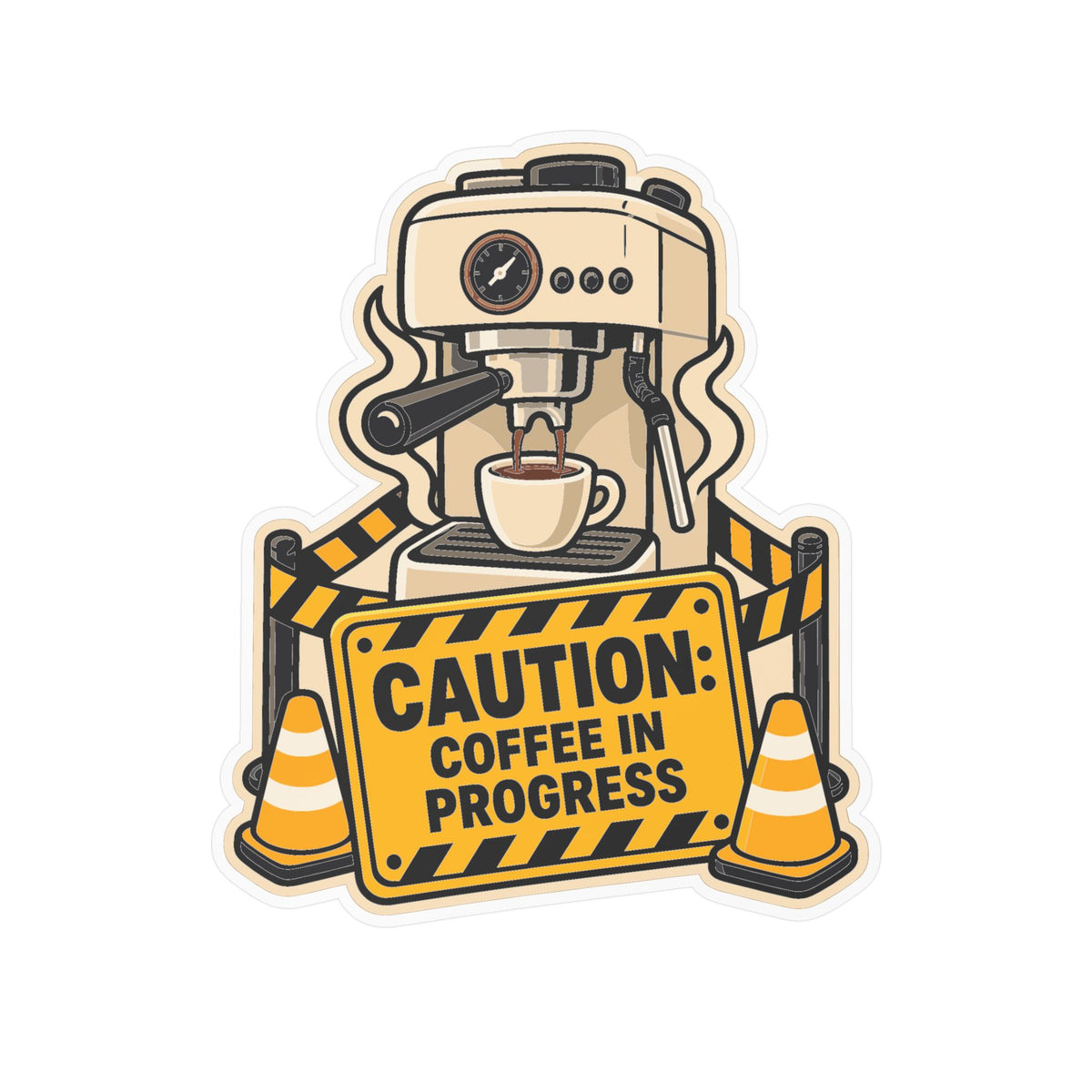 Espresso Sticker - Caution: Coffee in Progress - Fun Decals for Your Grinder or Digital Scale