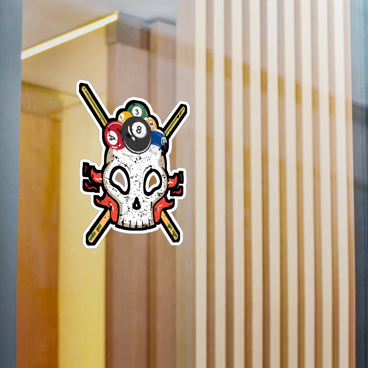 Skull with Biilierd Balls - Billiards Sticker for Laptop Sticker. Water Bottle Sticker, Vinyl Pool Decal - Billiards Gift