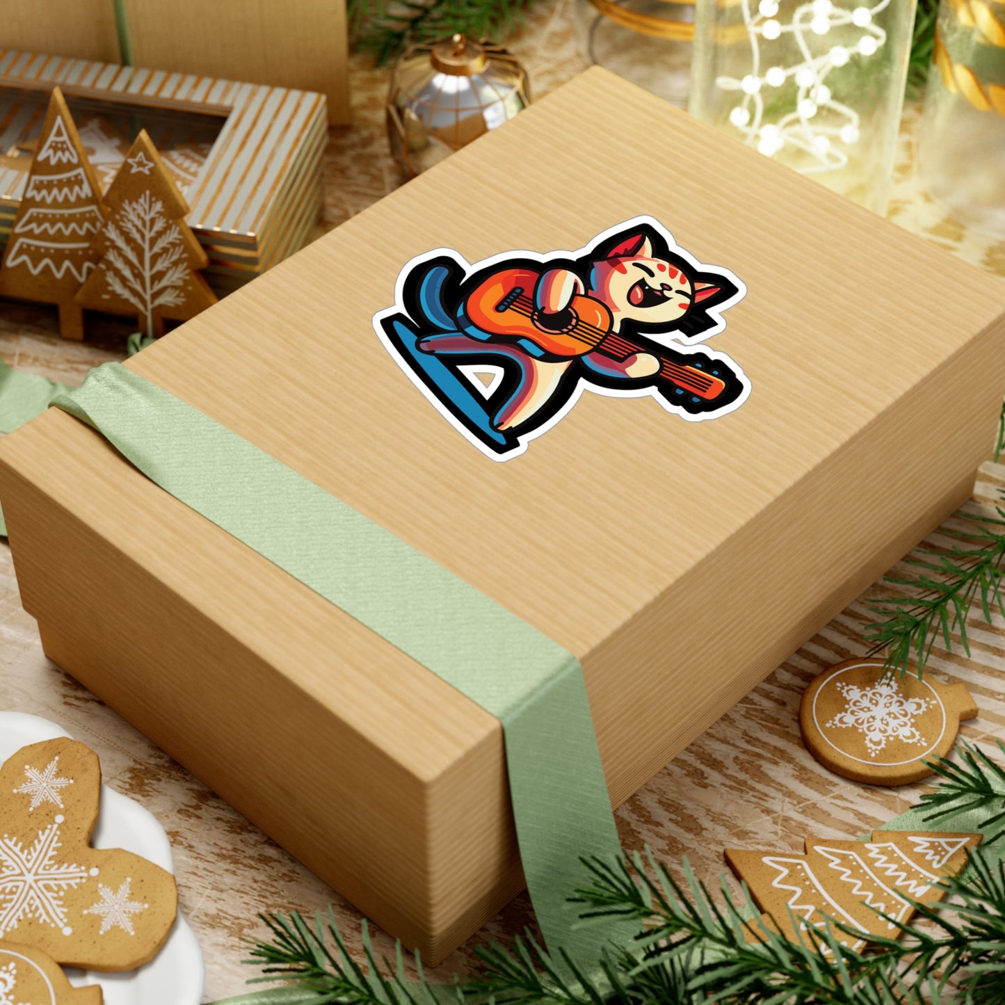 Musician Cat Violin - Guitar Sticker for Car Window Laptop Sticker. Water Bottle Sticker, Vinyl Player Decal, Music Sticker - Guitar Gift