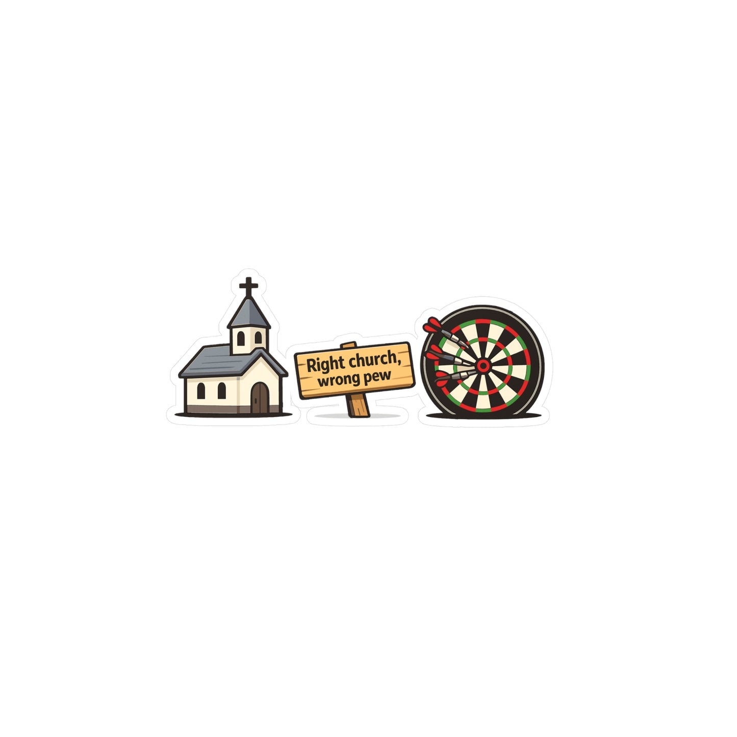 Dart Sticker 'Right church, wrong pew' Funny Dartboard Drinking Team Arrow Waterproof Vinyl Sticker Decals for Laptop, Water Bottle