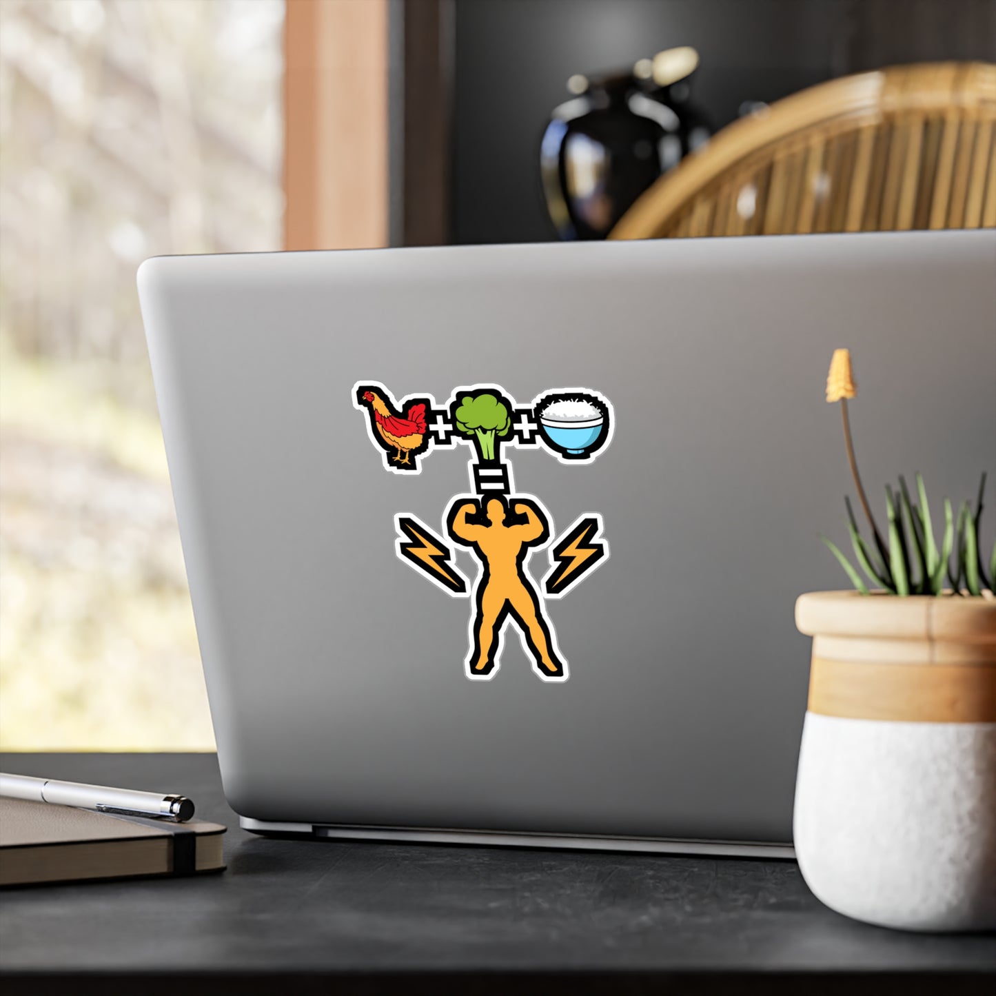 Chicken Broccoli and Rice = bodybuilder - Bodybuilding Sticker for Laptop Sticker. Water Bottle Sticker, Vinyl Flex Decal - Bodybuilding Gift