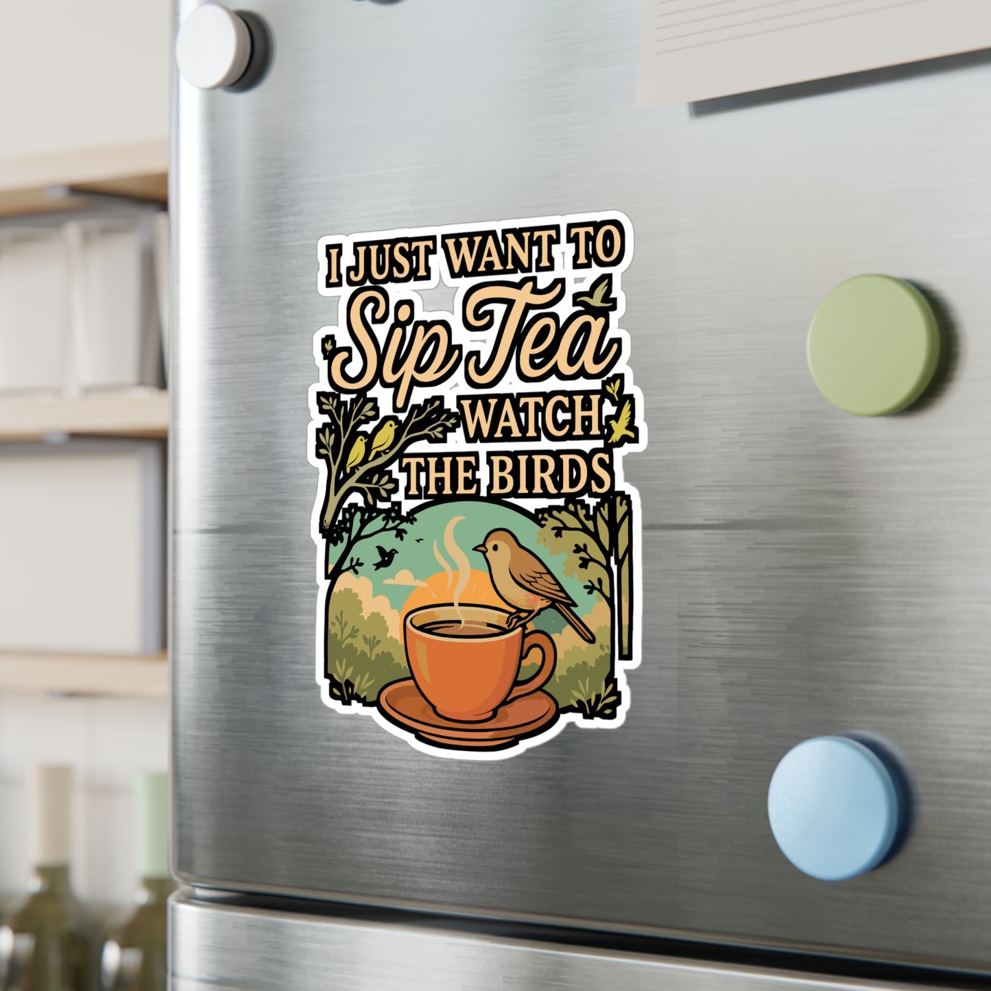 I Just Want To Sip Tea And Watch The Birds – Birdwatcher Sticker for Laptop or Water Bottle | Vinyl Binocular Decal, Bird Lover Gift