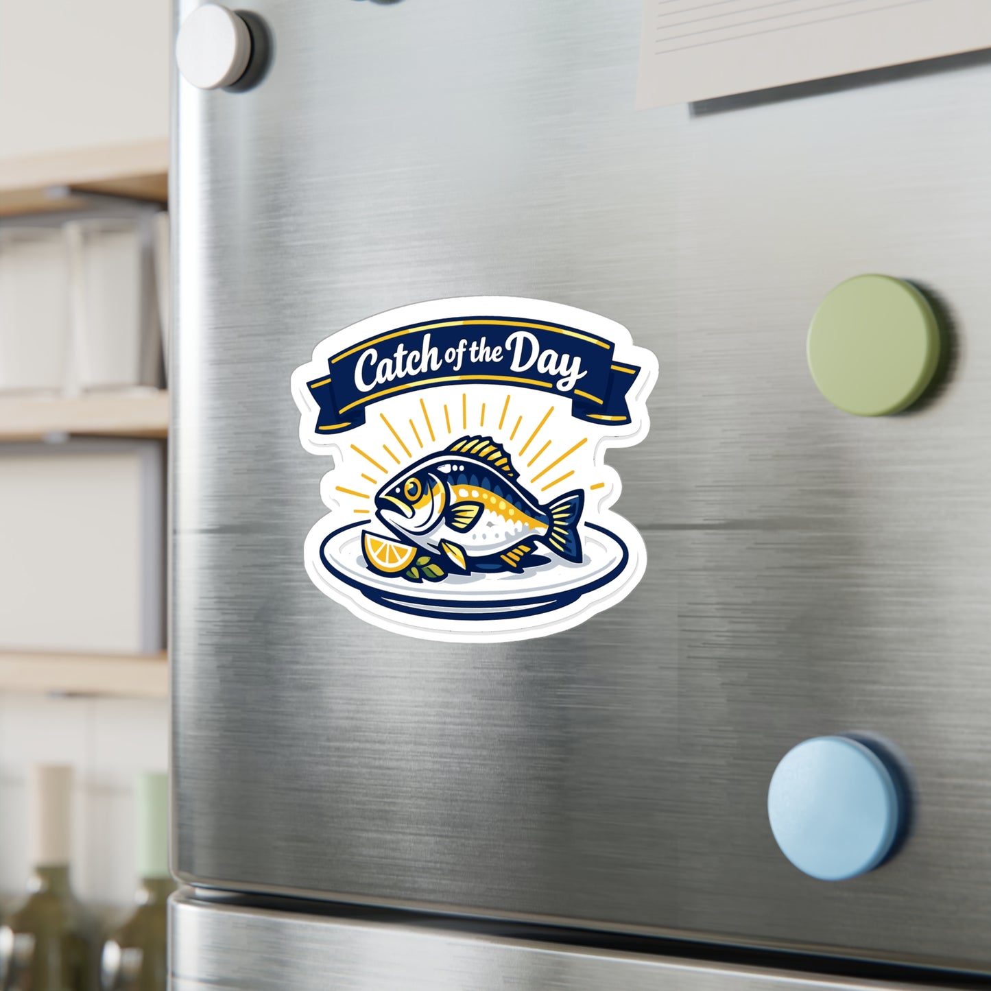 Fishing Sticker "Catch of the Day" Waterproof Vinyl Decals for Laptop Water Bottle, Angling Lake Boating Design