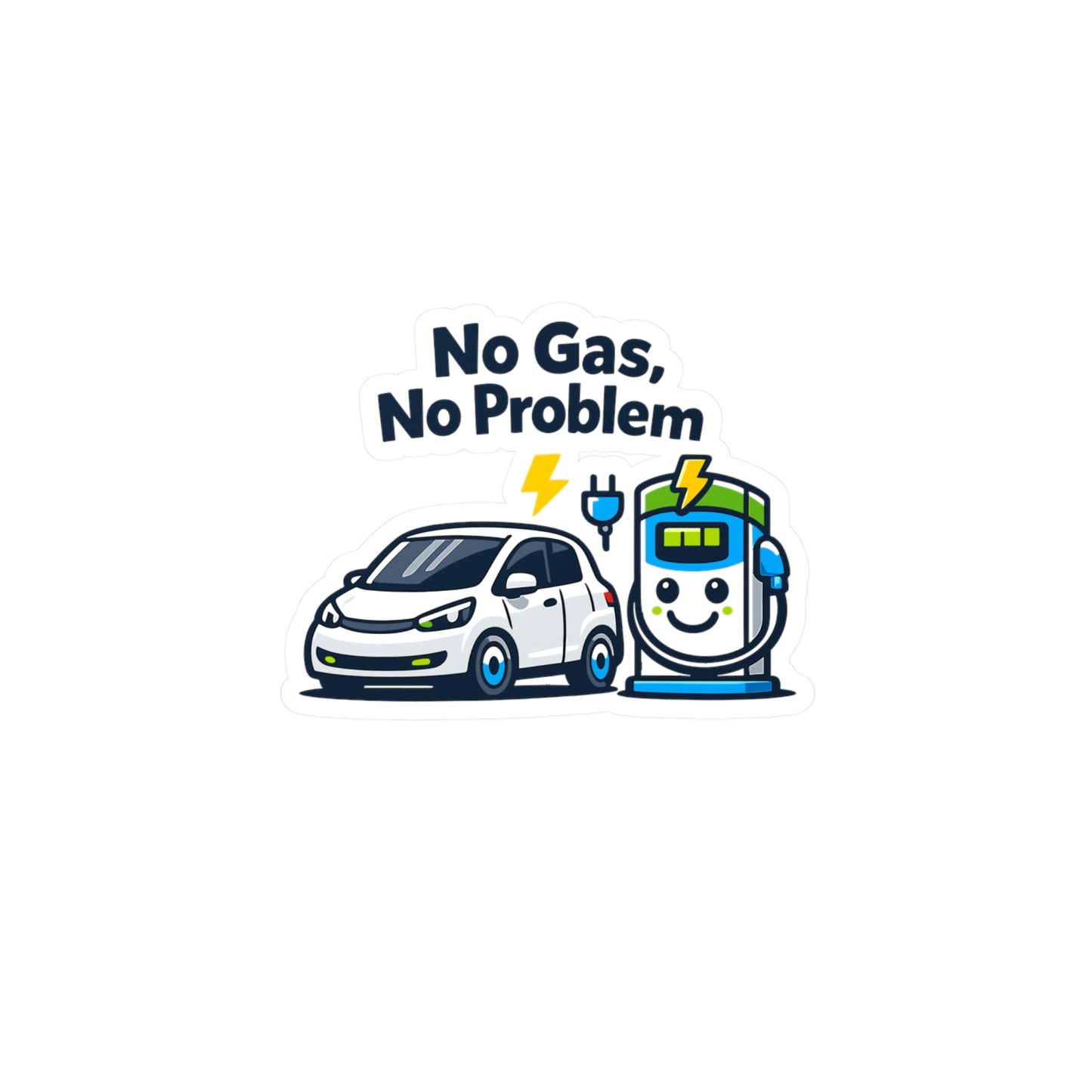 Electric Car Sticker No Gas, No Problem – Waterproof Vinyl decals for Laptop or Water Bottle, Rechargeable Battery Electric Vehicle Design