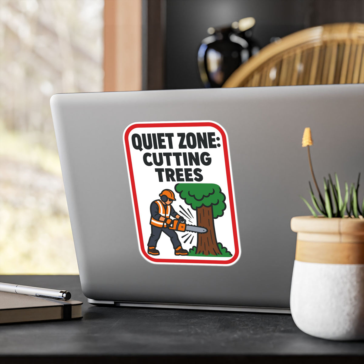 Tree Sticker - Quiet Zone: Cutting Trees - Funny Design for a Tree Worker or Branch Manager, Laptop and Water Bottle Decals