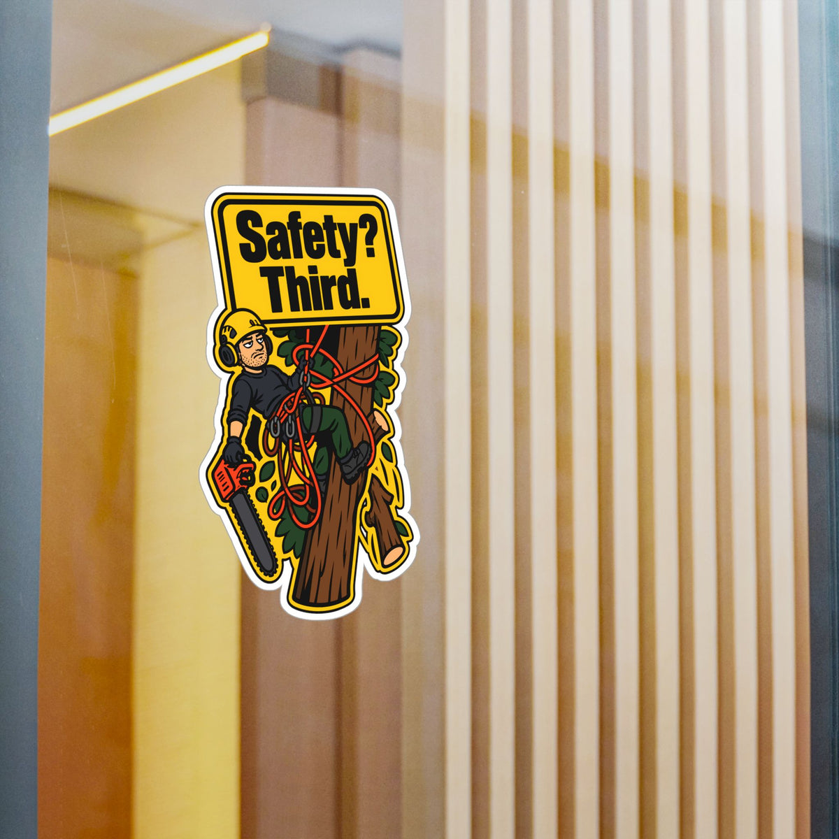 Tree Sticker - Safety Third Funny Tree Worker and Branch Manager Design, Decals for Laptop or Water Bottle