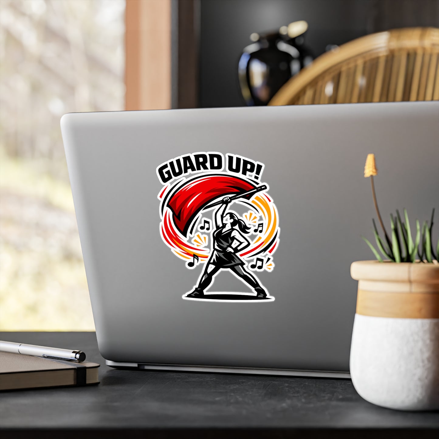 Marching Band Sticker "Guard Up!" Waterproof Vinyl Decals for Laptop Water Bottle, Gift for Drummer or Band Director, Mellophone Players