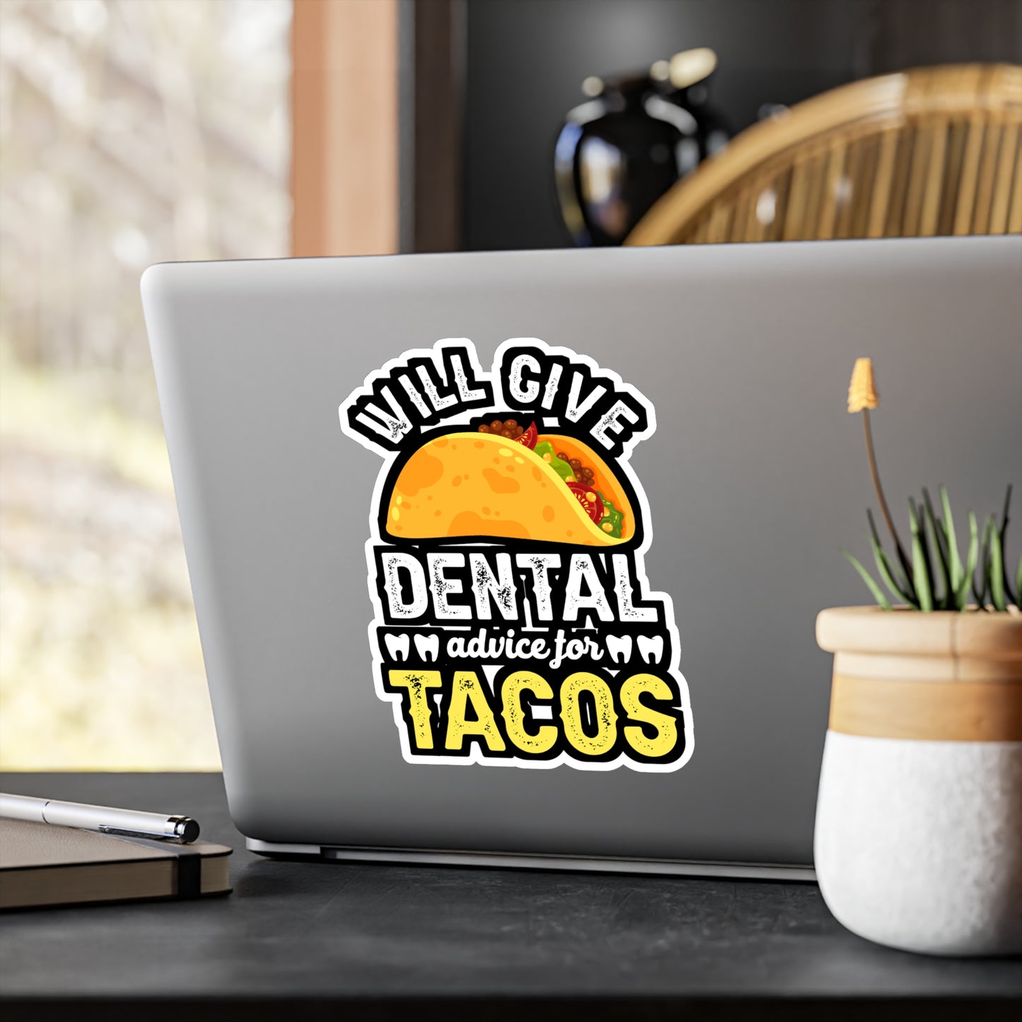 Will give dentail advice for tacos - Dentist Sticker for Laptop Sticker. Water Bottle Sticker, Vinyl Teeth Decal - Dentist Gift