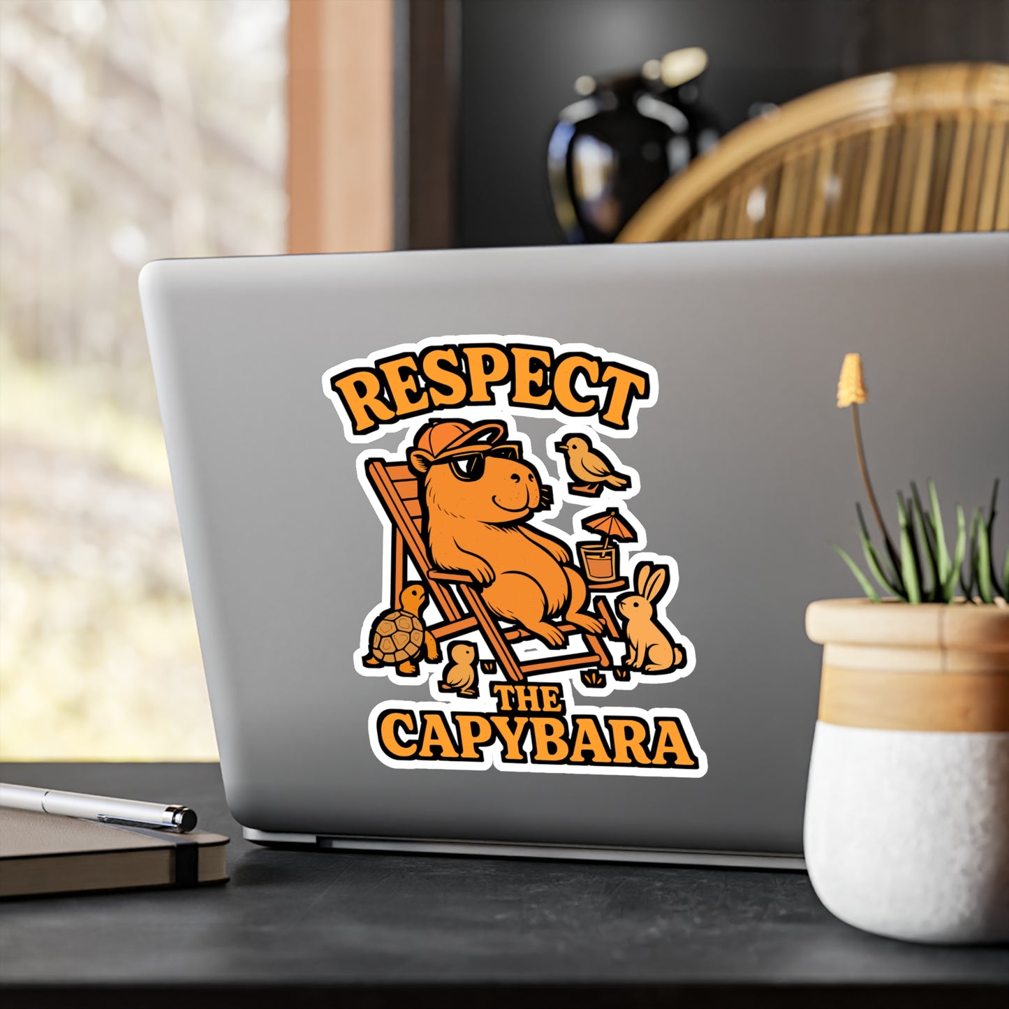 Respect The Capybara – Funny Capybara Sticker for Laptop or Water Bottle | Cute Animal Vinyl Decal | Capybara Lover Gift