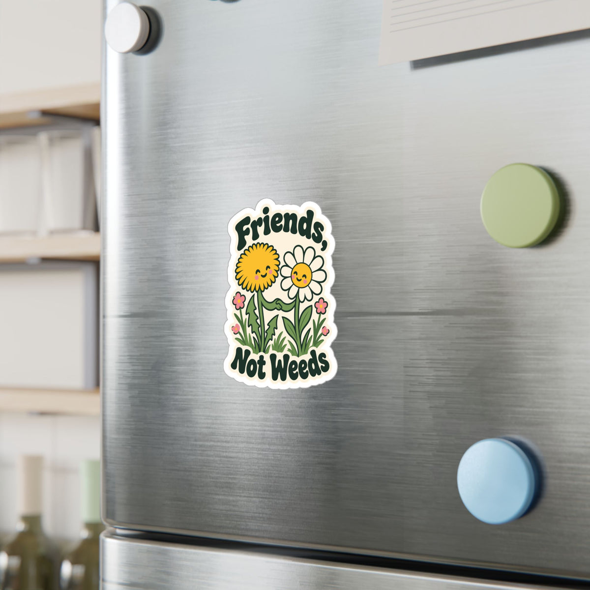 Plants Sticker "Friends Not Weeds" – Dandelion Design Celebrating Nature and Friendship, Decals for Laptop and Water Bottle