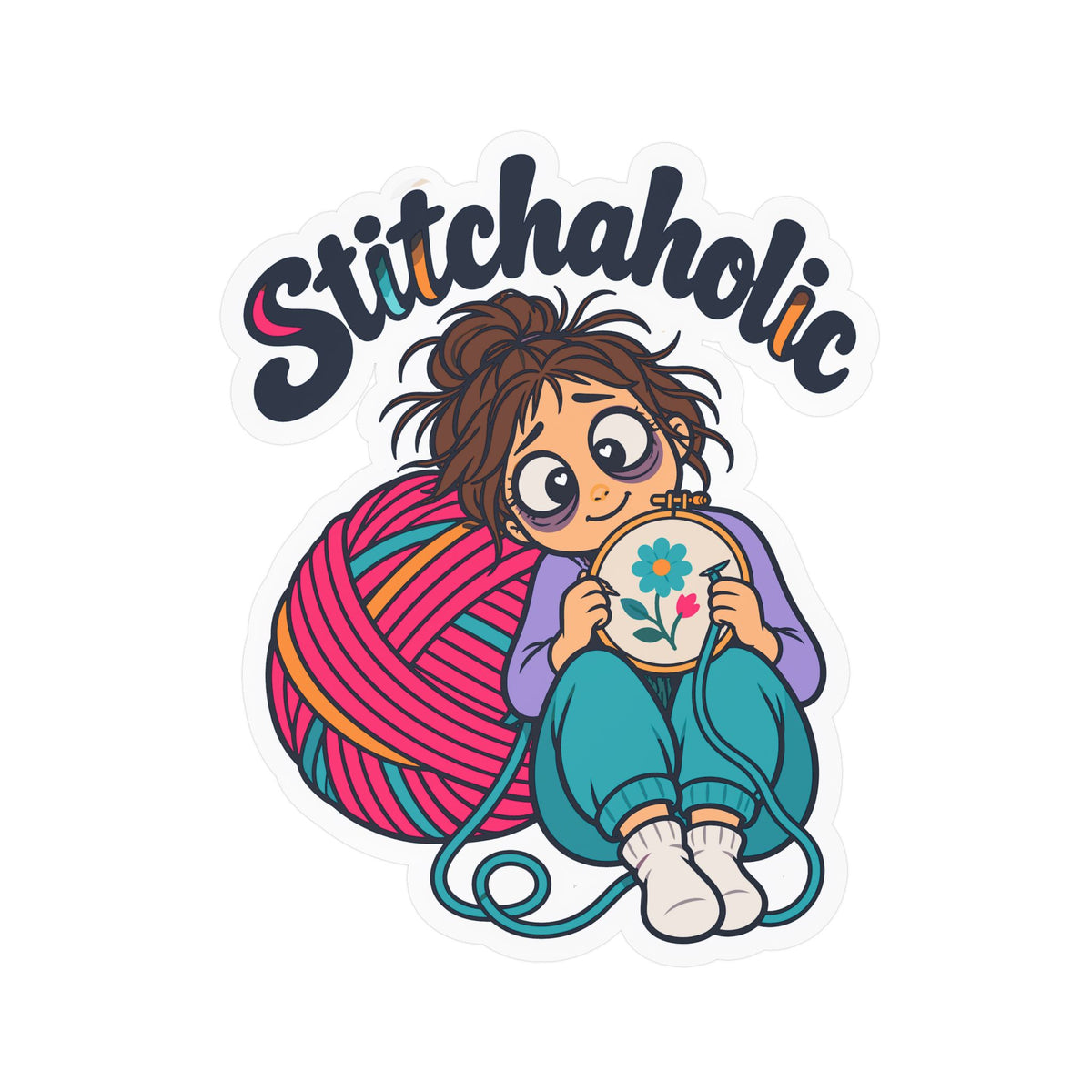 Embroidery Sticker "Stitchaholic" – Needlework-Inspired Decals for Stitching and Crafting Fans, Laptop and Water Bottle Decor