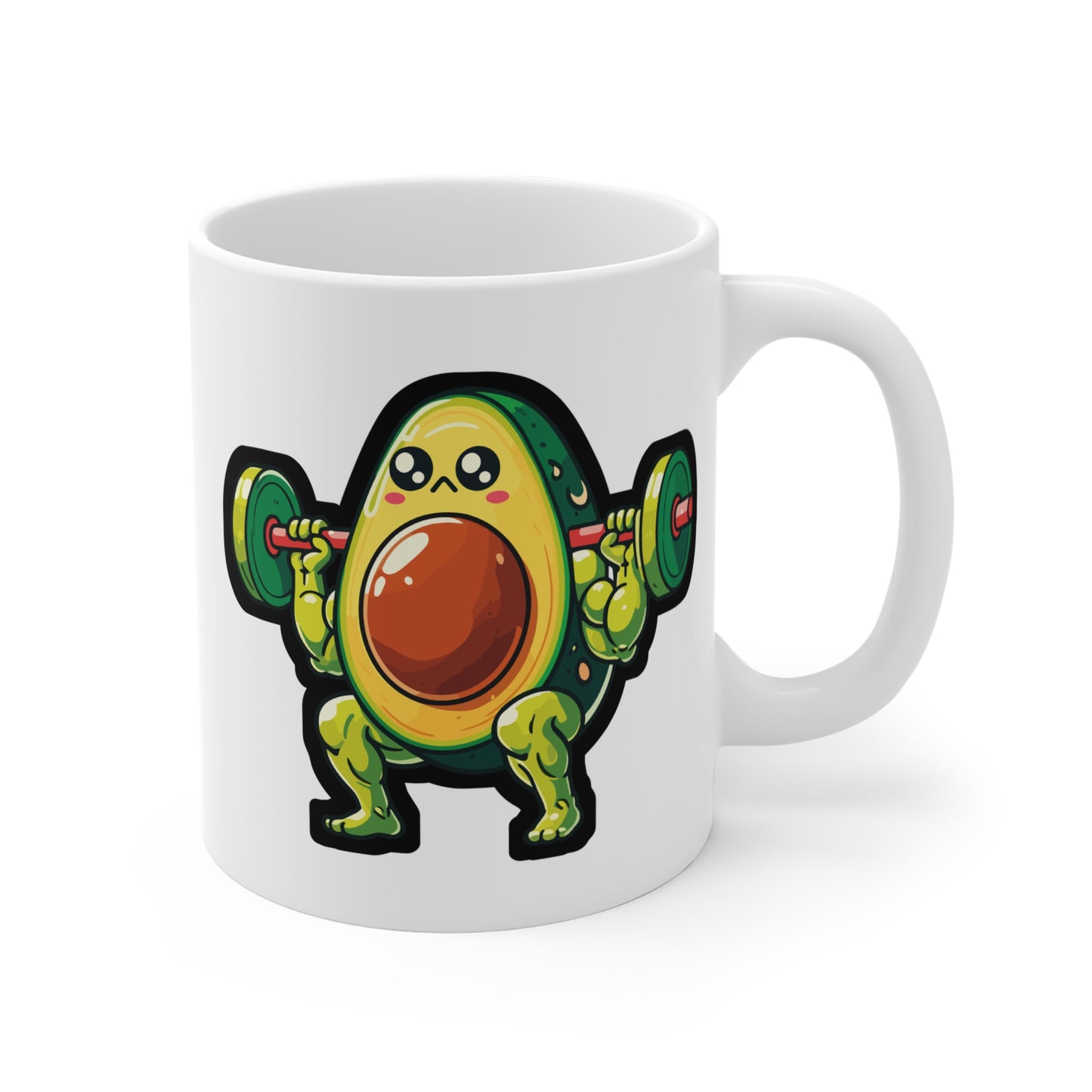 Avocado Weightlifter Bodybuilder - Bodybuilding Mug for Coffee 11oz. Bodybuilding Cup, White ceramic, Weightlifting Mug - Bodybuilding Gift